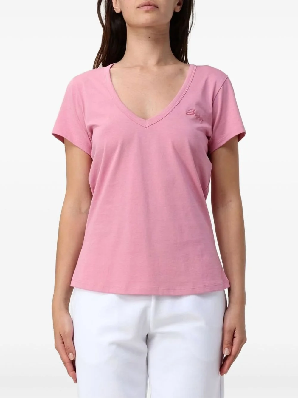 embroidered V-neck T-shirt - 1