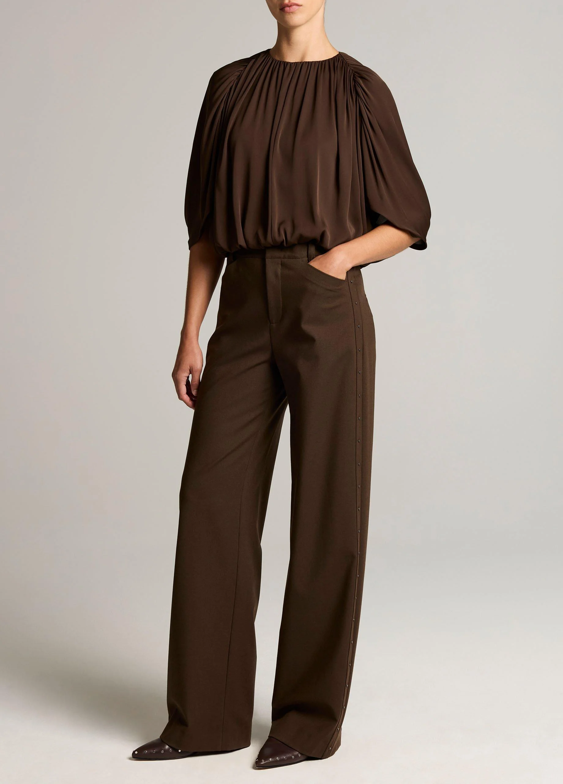 Studded Mid-Rise Wide-Leg Trouser - 1