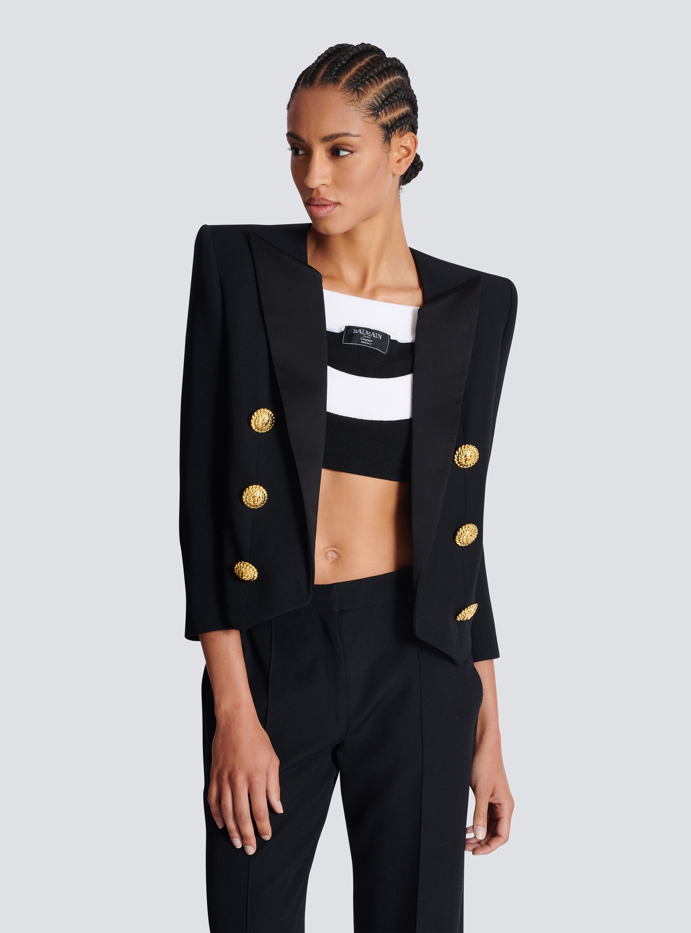 Cropped grain de poudre edge-to-edge jacket with 6 buttons - 6