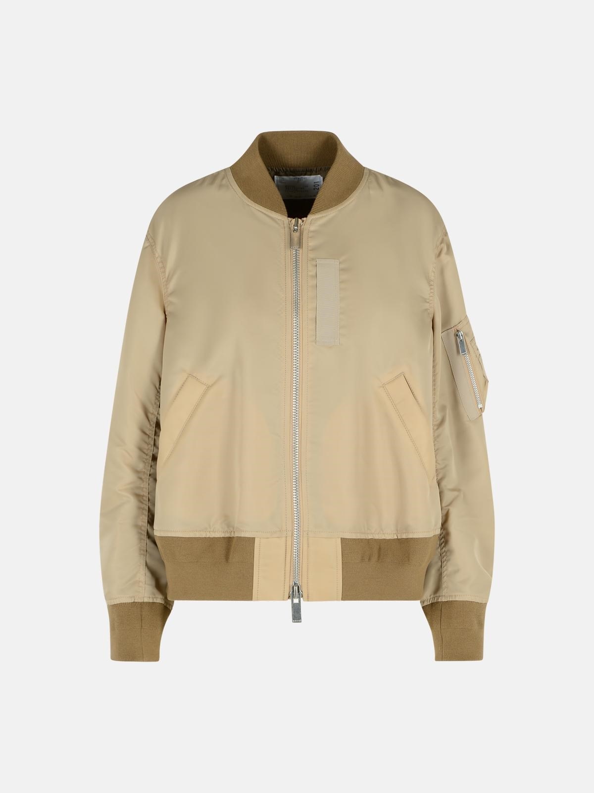 BEIGE NYLON BOMBER JACKET - 1