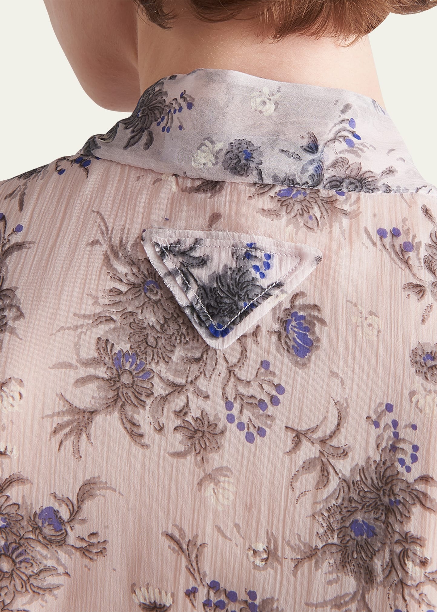 Floral Chiffon Scarf-Collar Midi Dress - 4