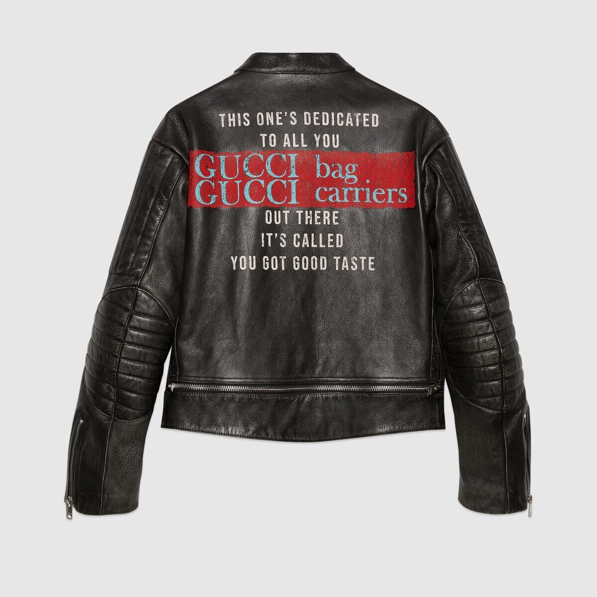 Leather biker jacket with 'You Got Good Taste' print - 5