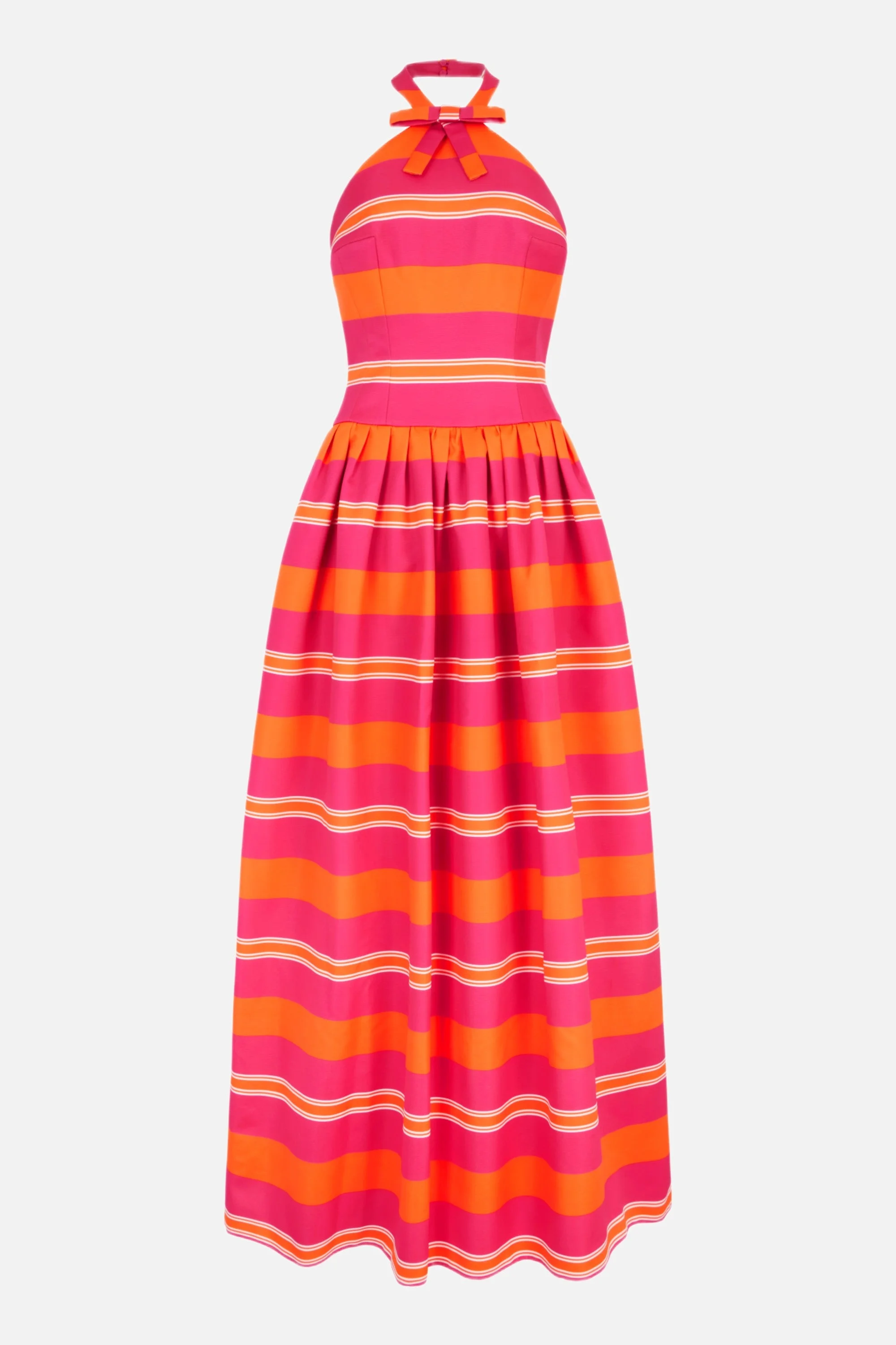 Sweeny Dress in Hot Pink & Orange Striped Taffeta Faille - 1