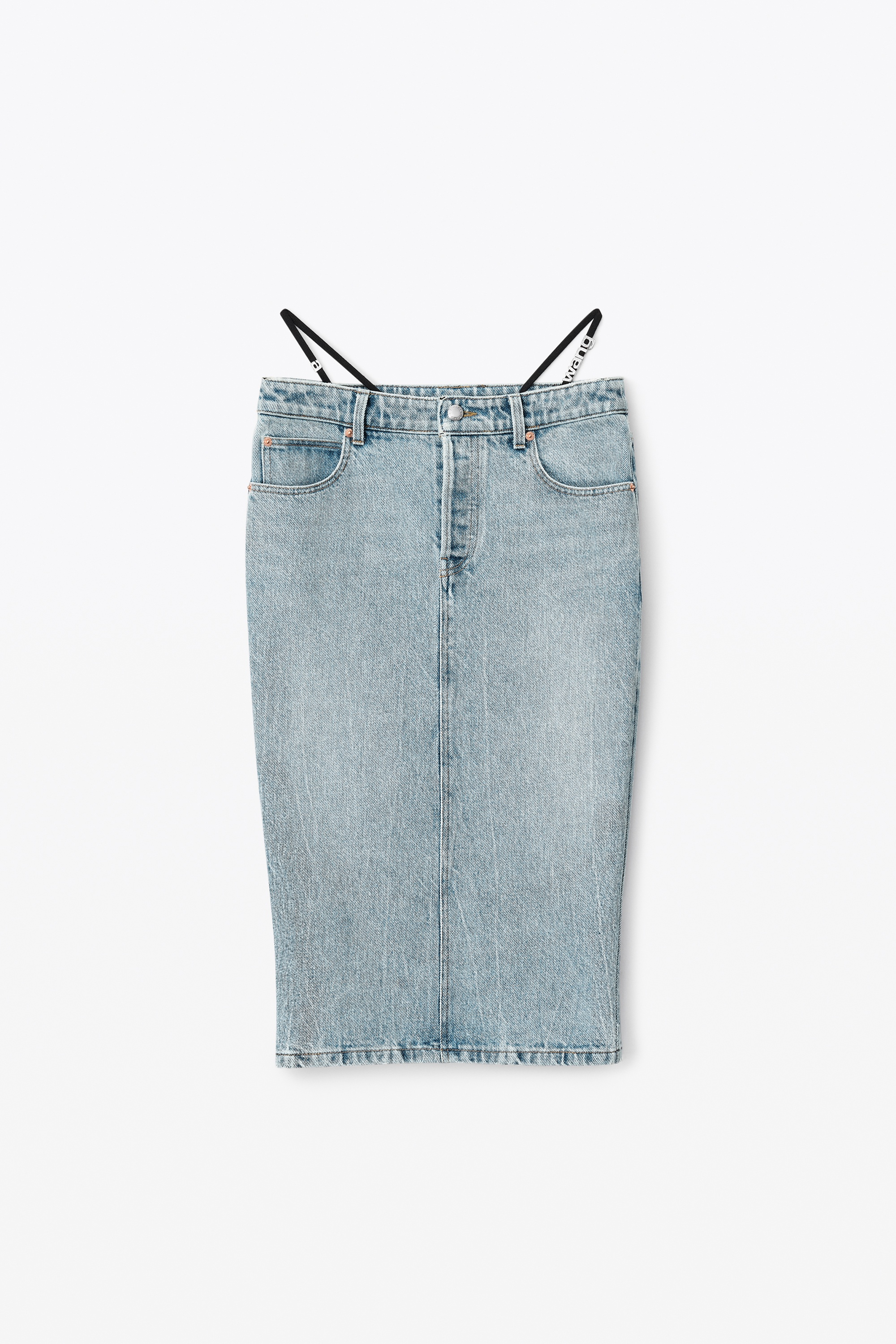 Alexander Wang diamanté thong midi skirt in denim