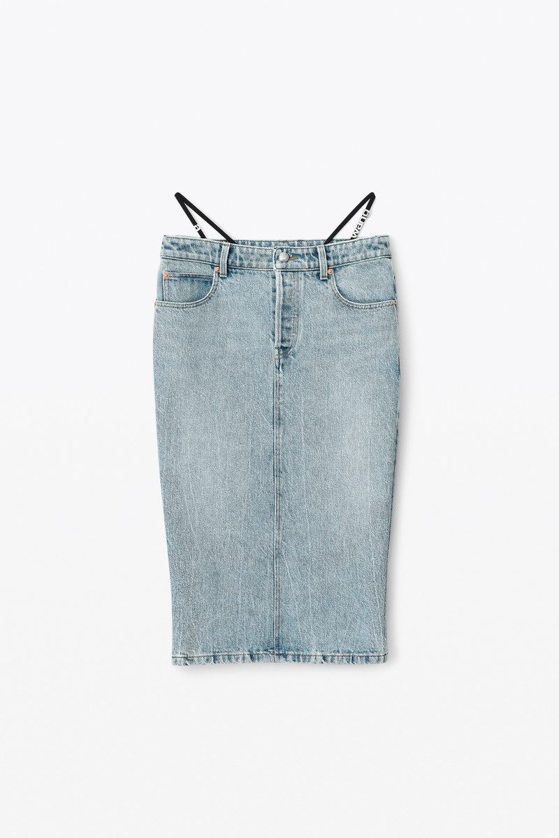 diamanté thong midi skirt in denim 1