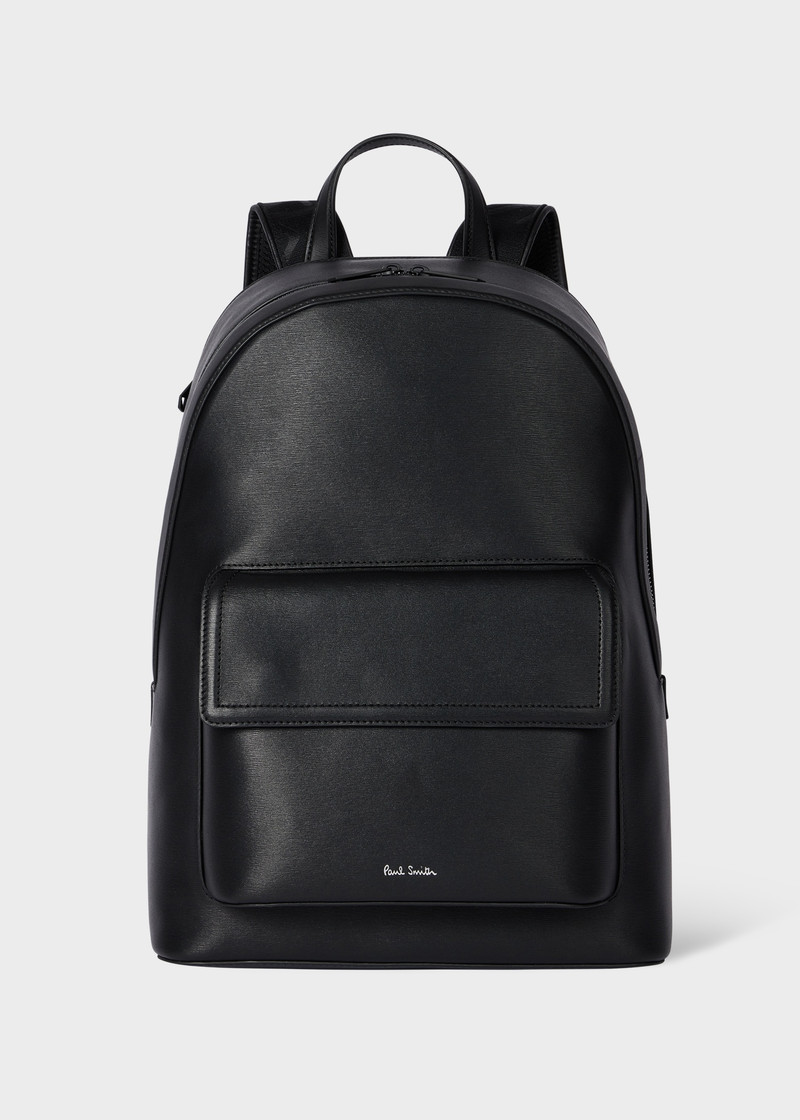 Black Straw-Grain Embossed Leather Backpack 1