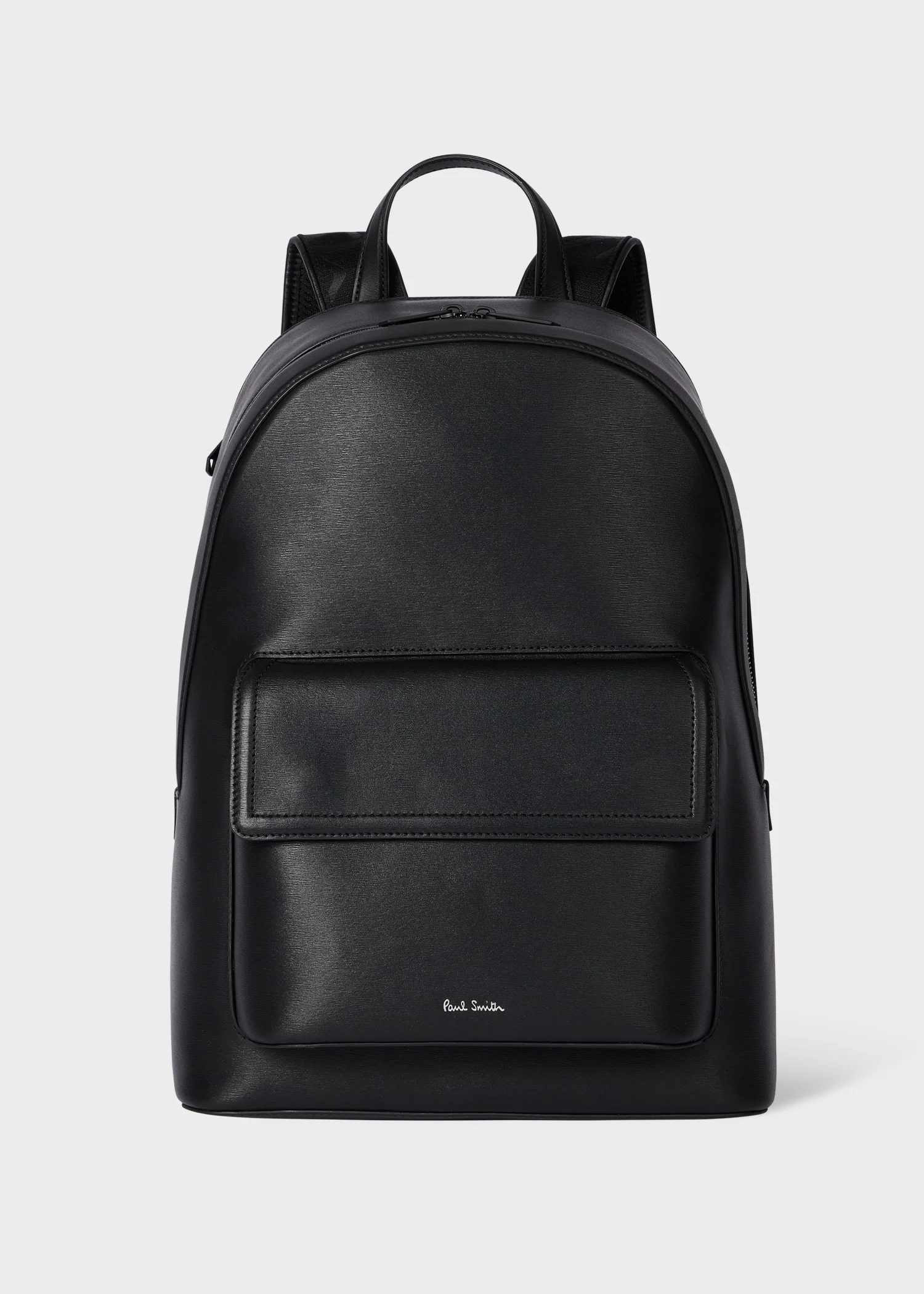 Black Straw-Grain Embossed Leather Backpack - 1