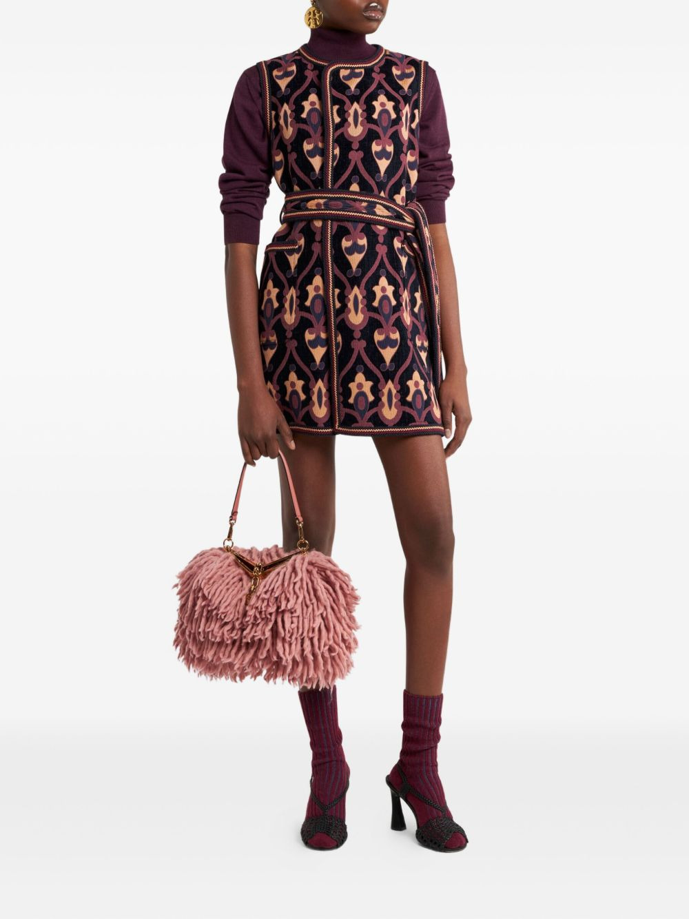 jacquard-pattern belted mini dress - 2