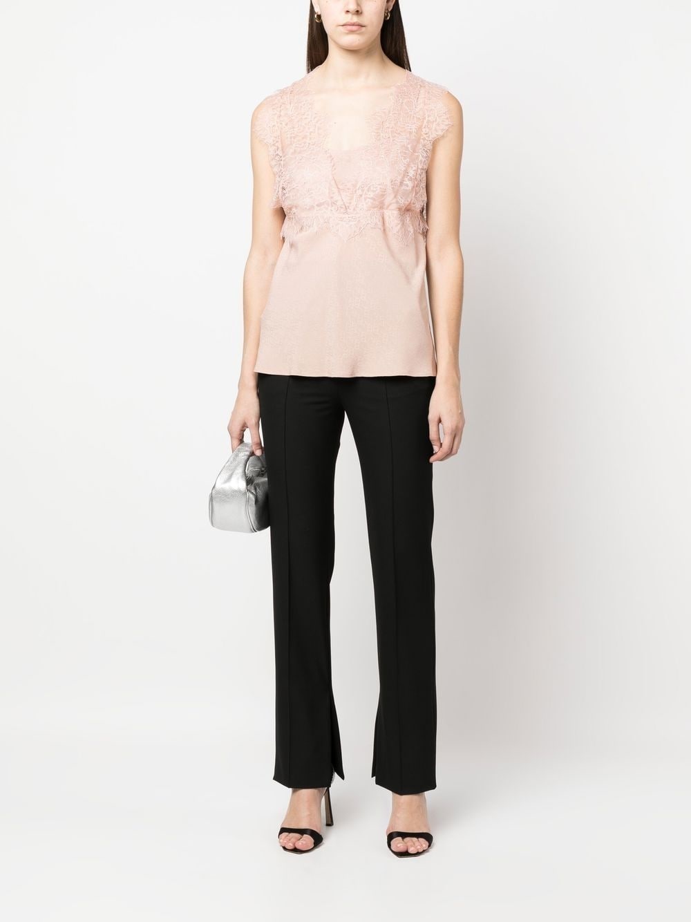 semi-sheer lace-panelled top - 2