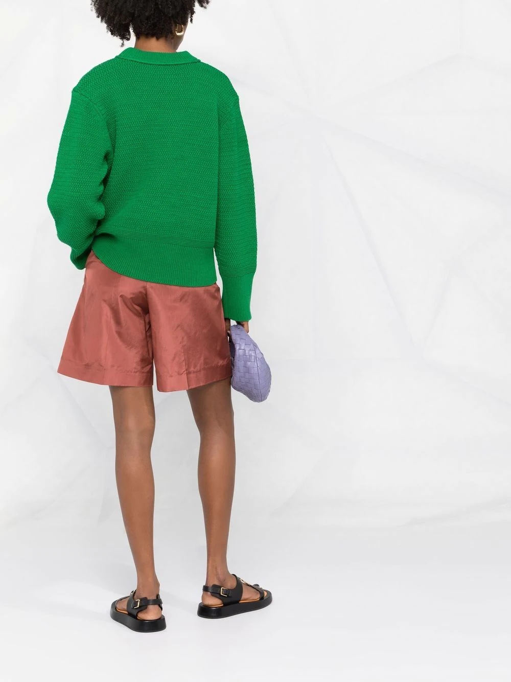 high-waisted silk shorts - 6