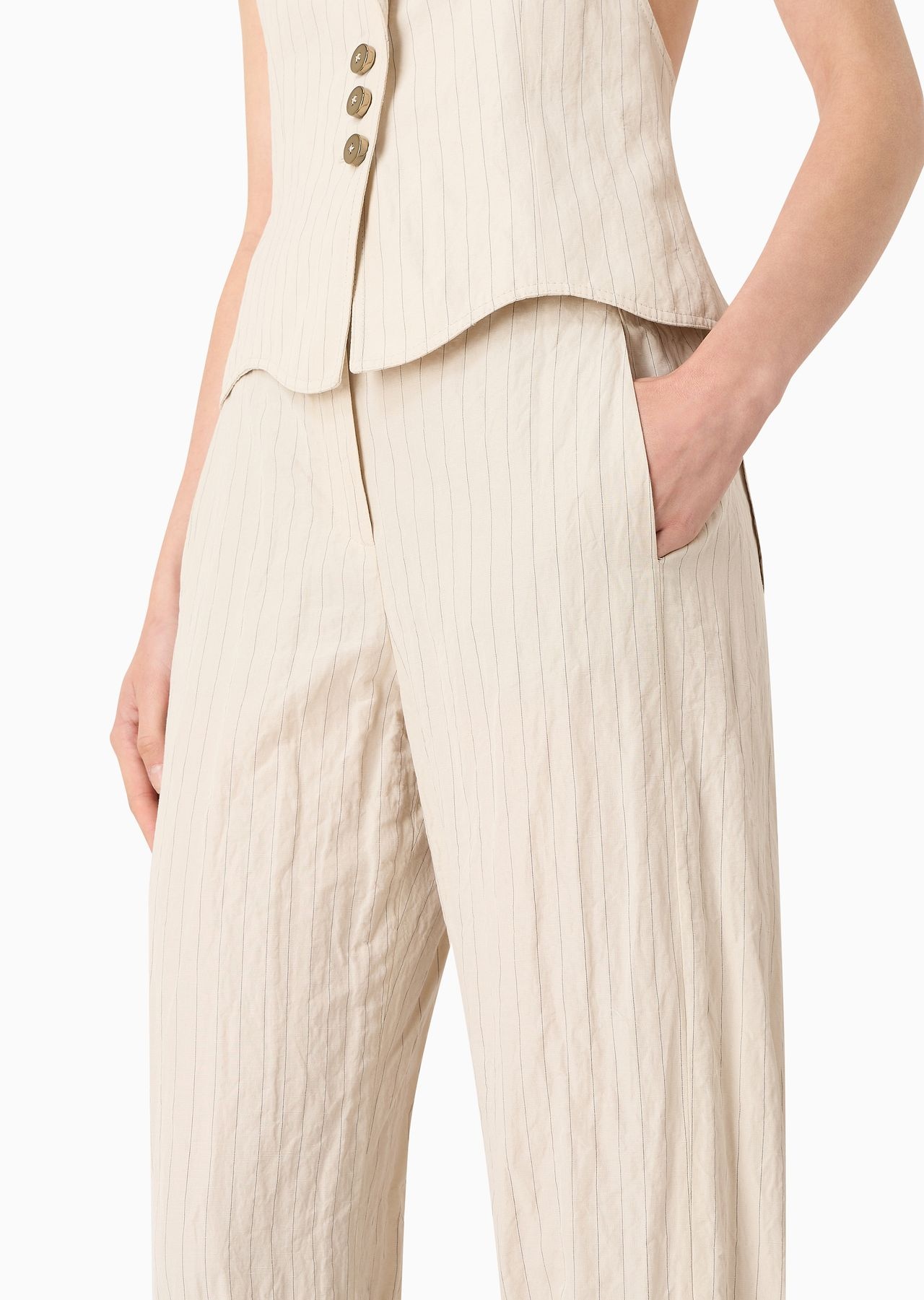 Straight trousers in pinstriped cotton and linen - 5