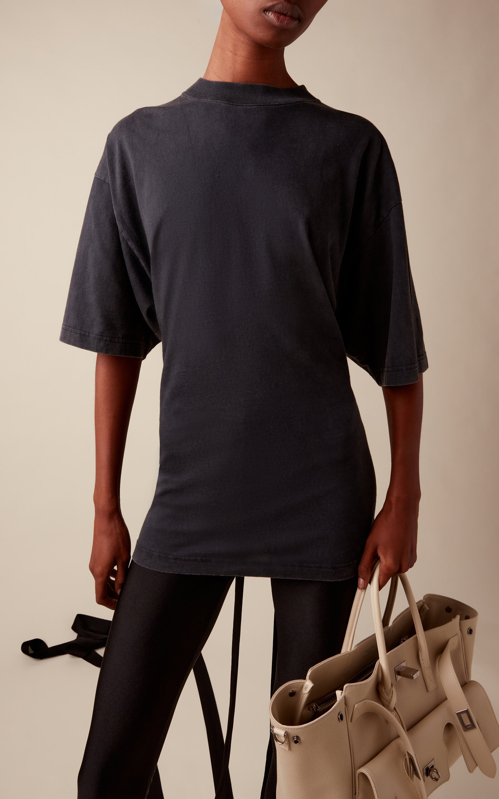 Lace-Up Washed-Jersey T-Shirt black - 3
