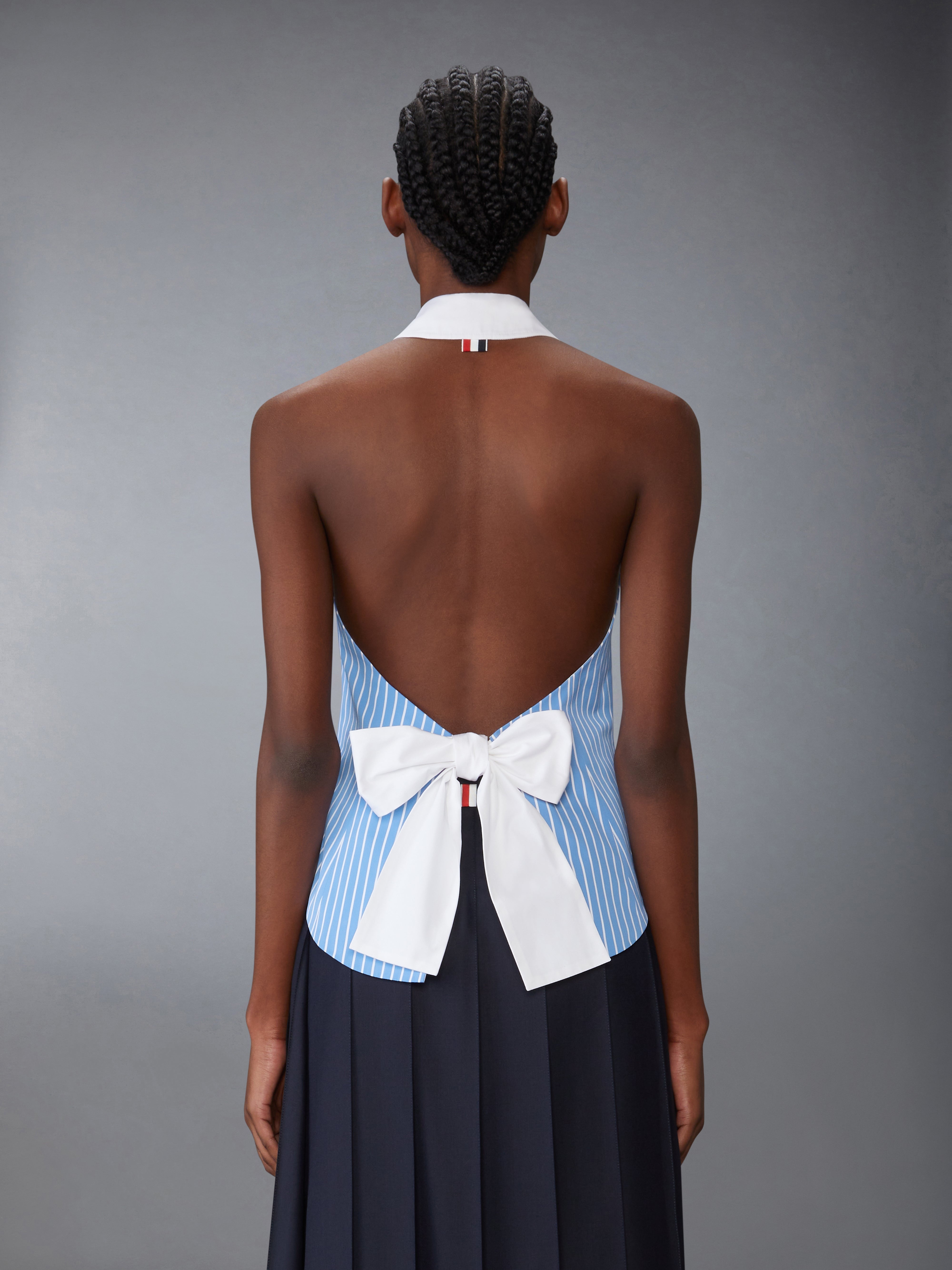 PINSTRIPE POPLIN POLO HALTER TOP - 3