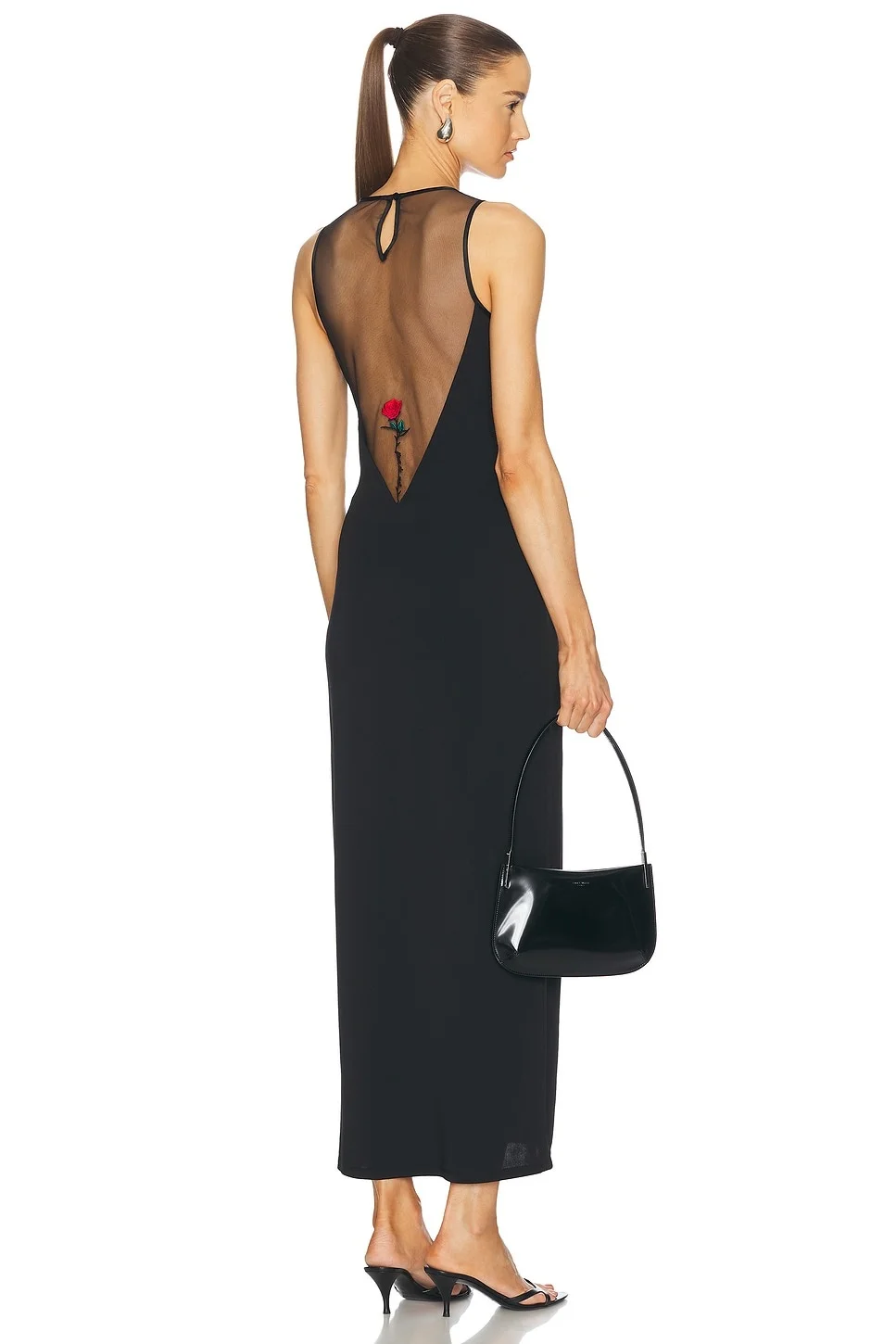 Rose Spine Embroidery High Slit Maxi Dress - 1