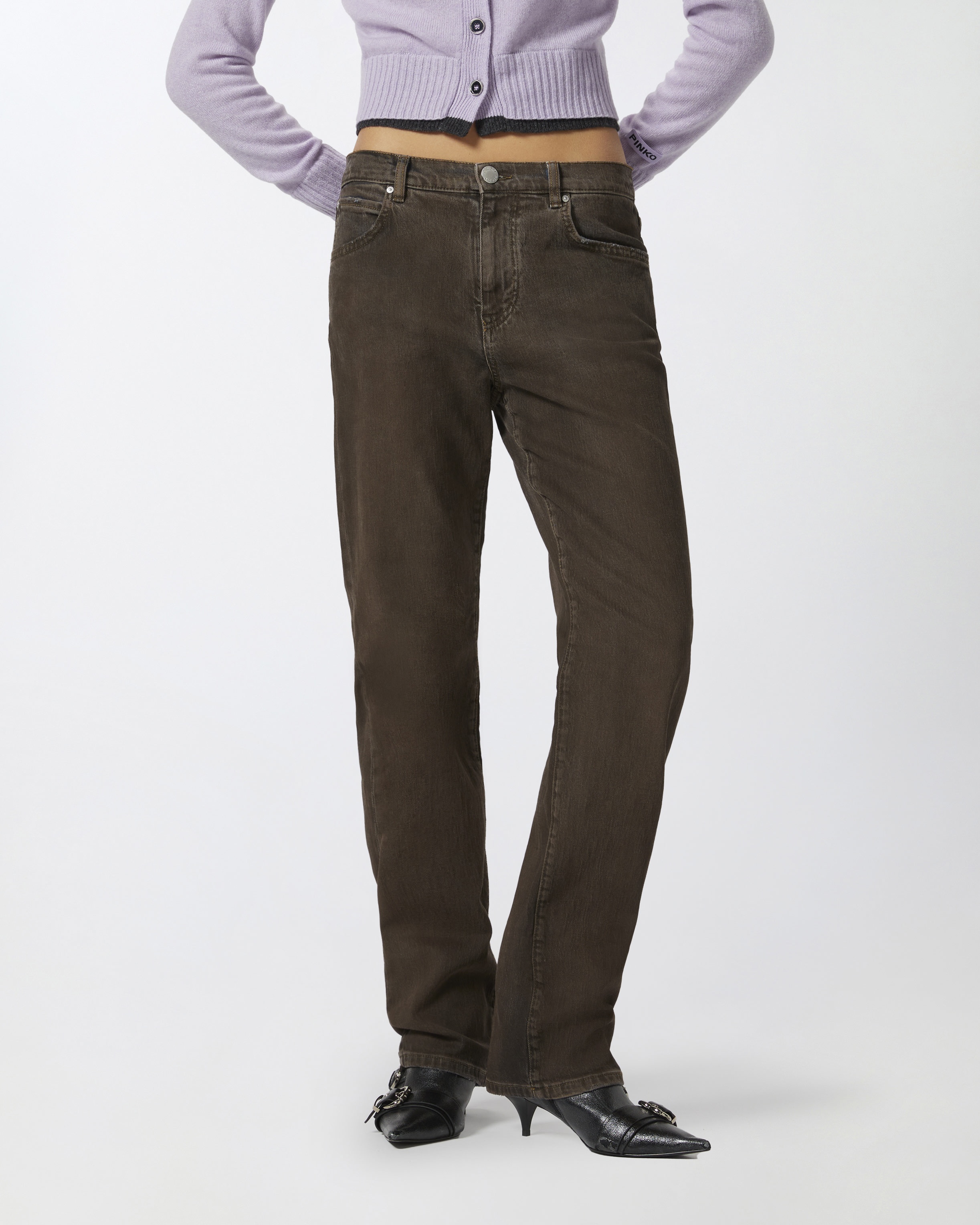 STRAIGHT DENIM JEANS WITH BROWN SPRAY - 3