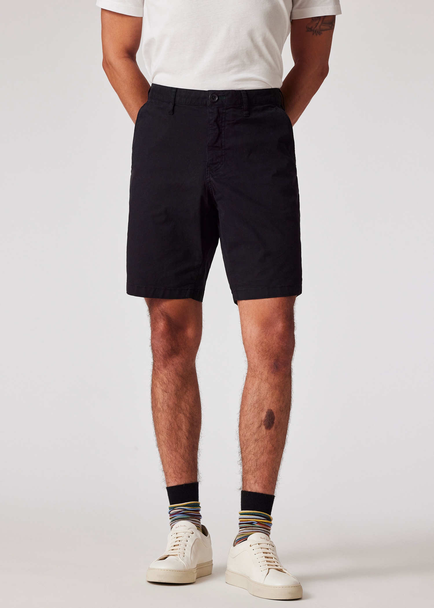 Black Cotton-Twill 'Broad Stripe Zebra' Shorts - 3