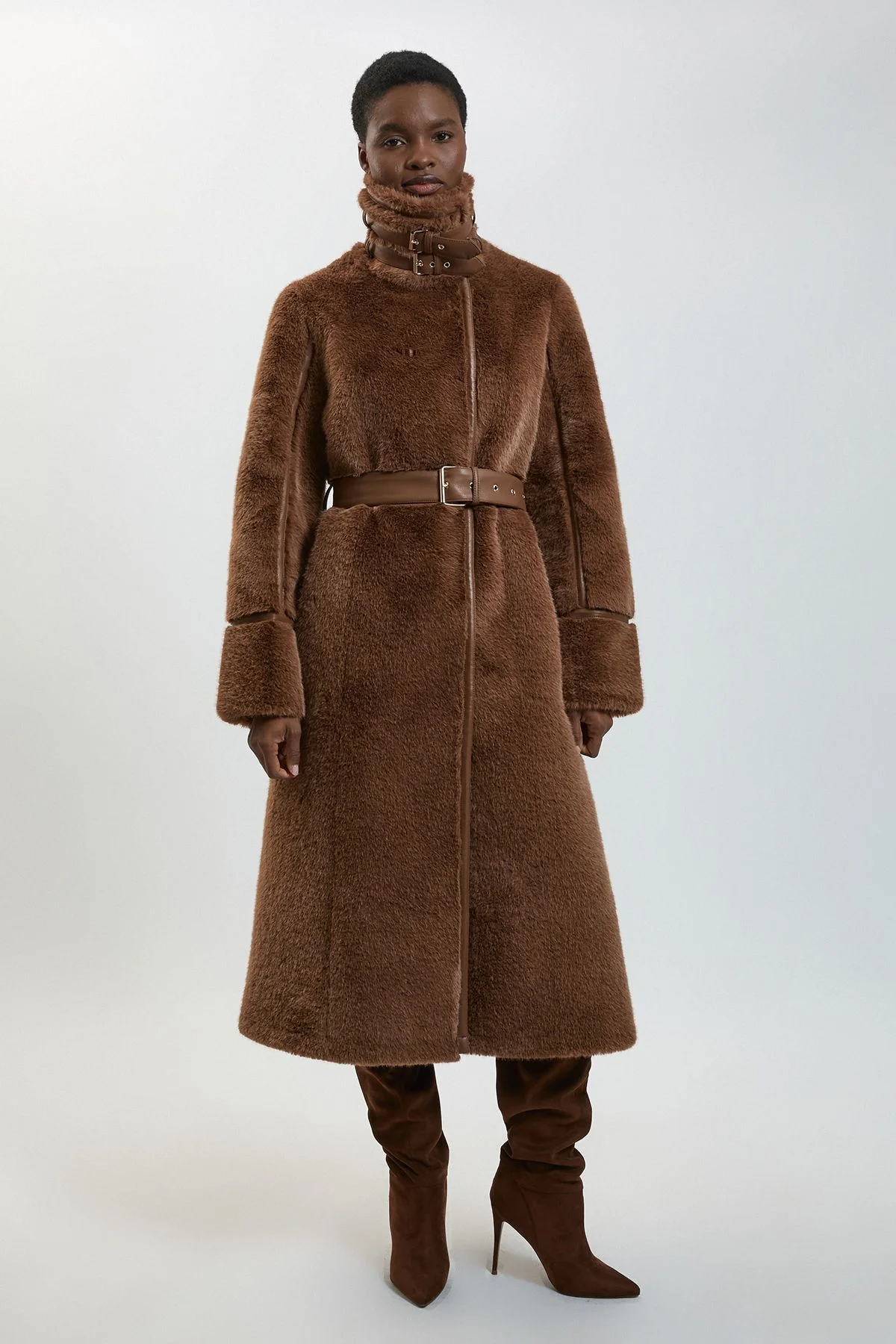 Faux shearling High Neck Aviator Coat - 1