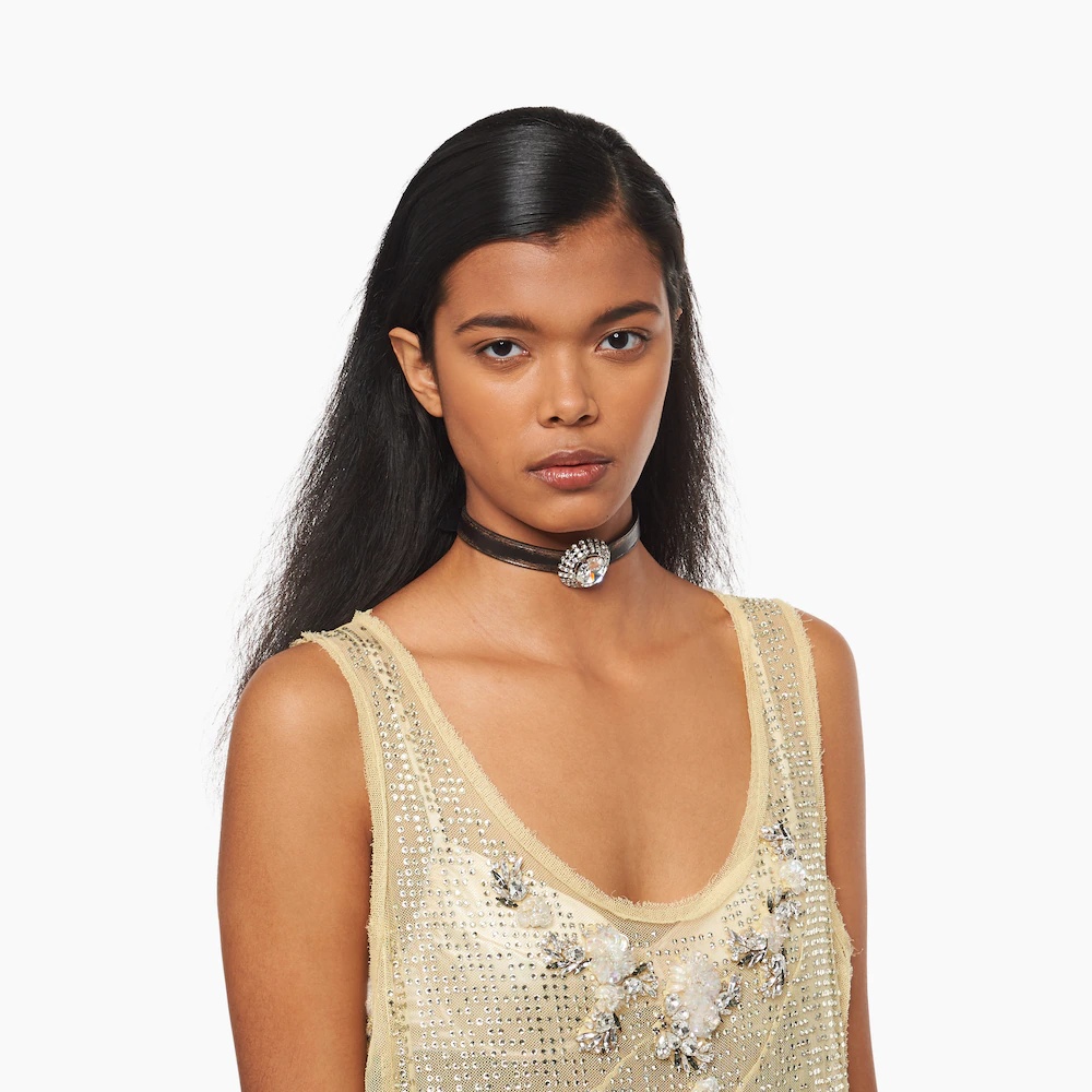 Nappa leather choker with crystals - 3