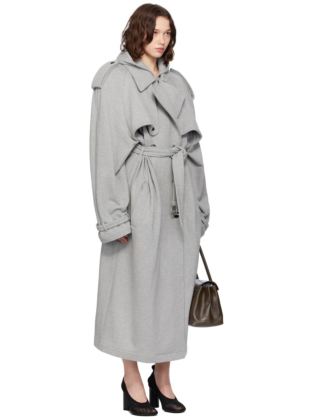 Gray Hooded Trench Coat - 2