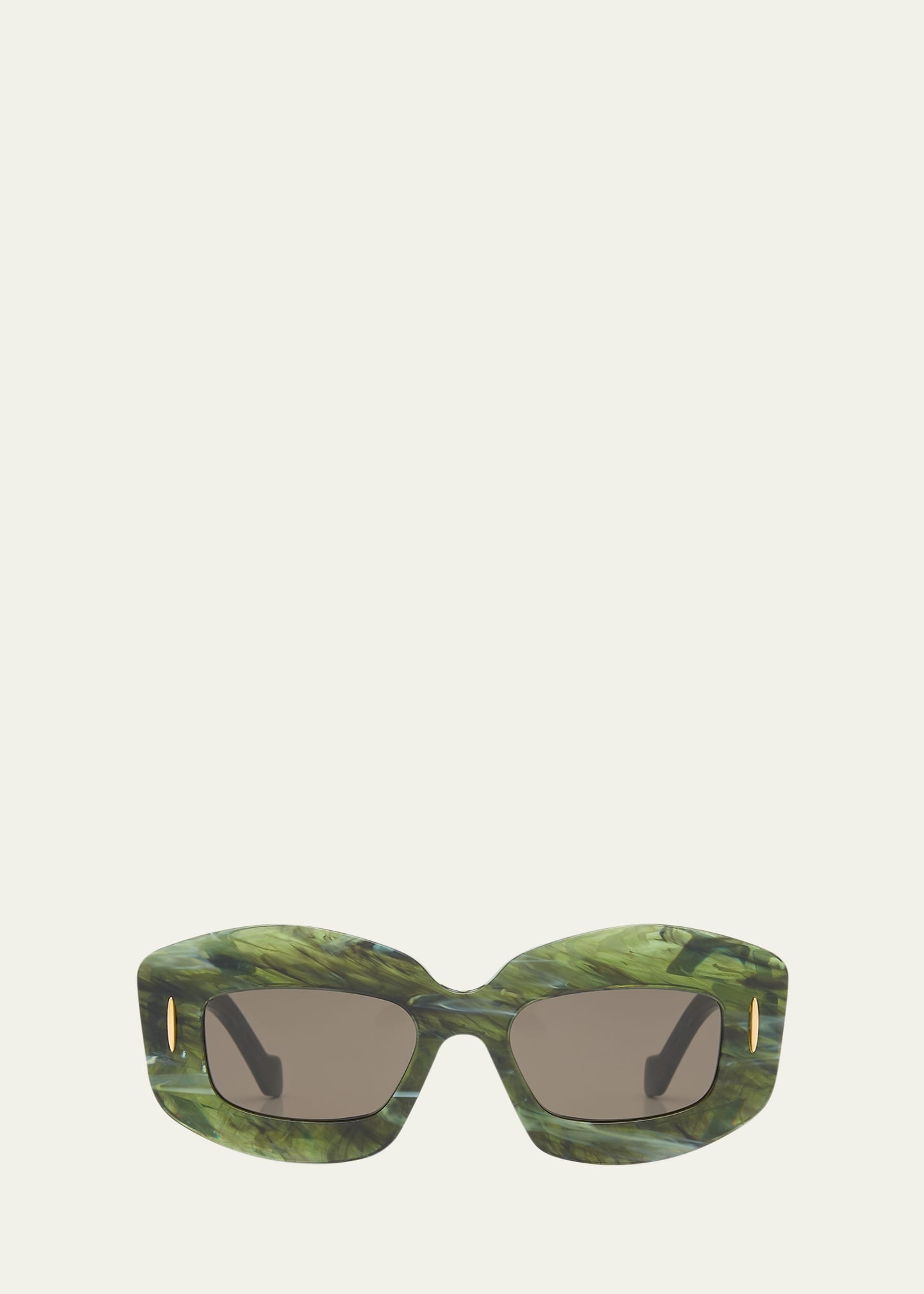 Jade Acetate Rectangle Sunglasses With Golden Accents - 1