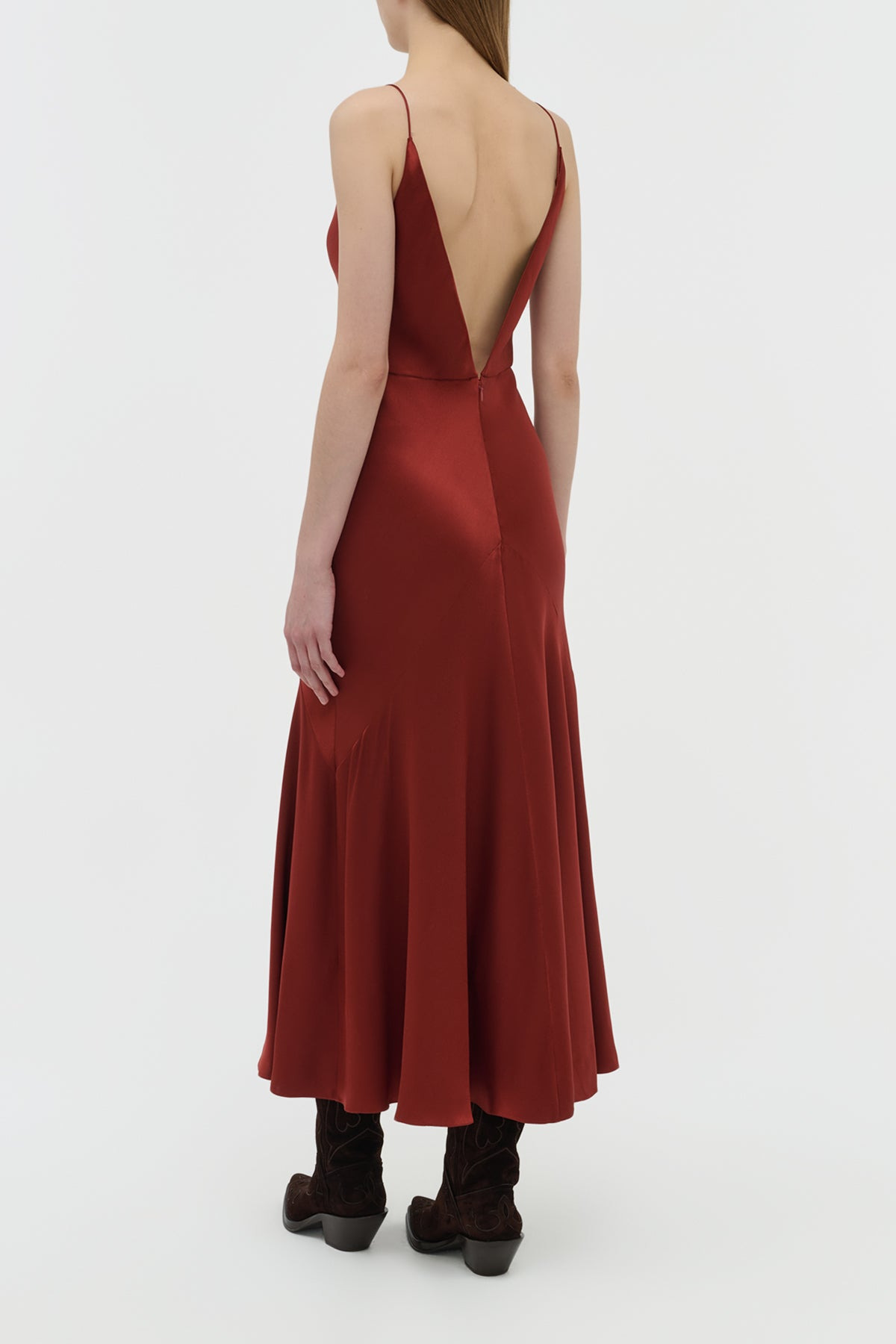 Brigita Dress in Burnt Sienna Double Satin - 4