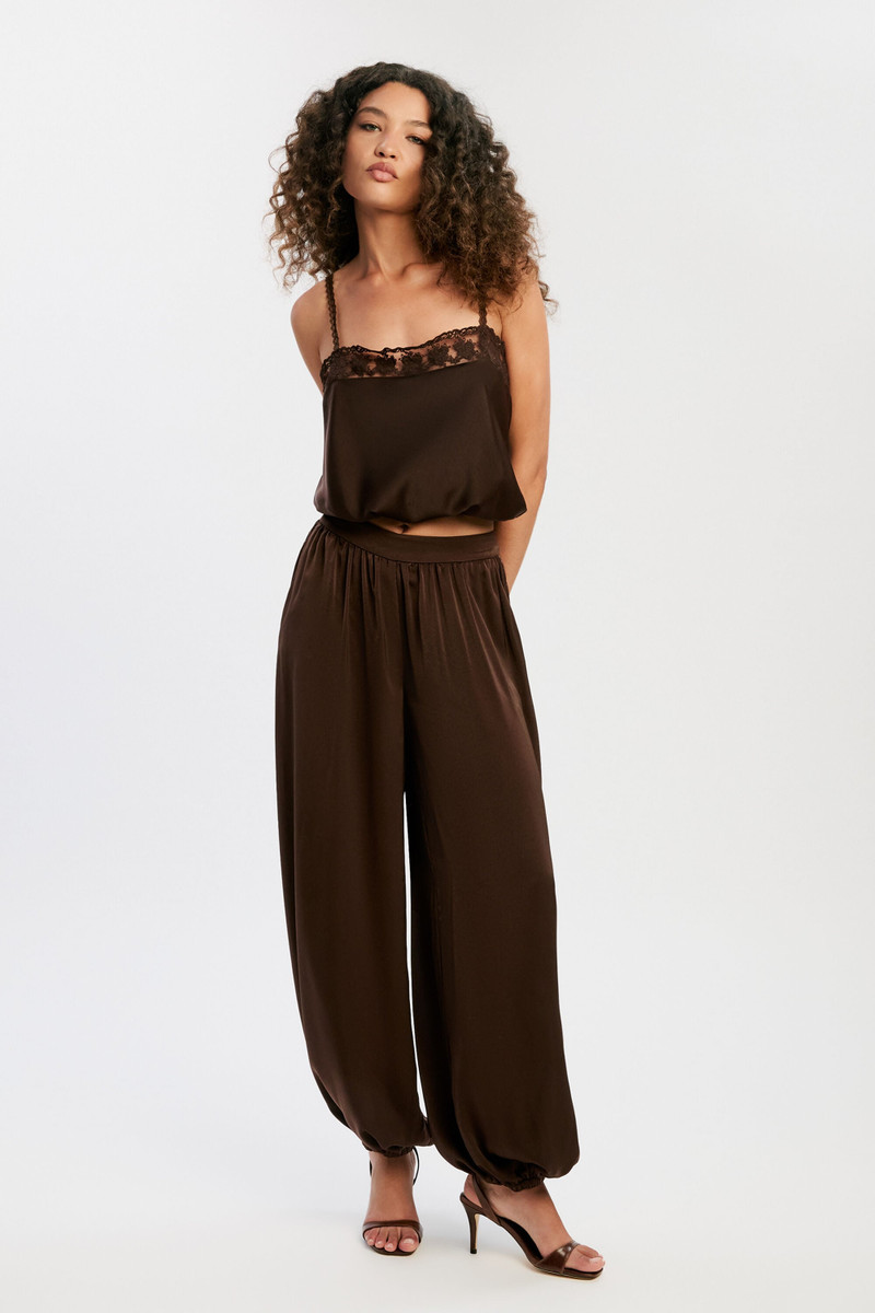 BARDOT Nikola Satin Balloon Pant In Dark Chocolate outlook