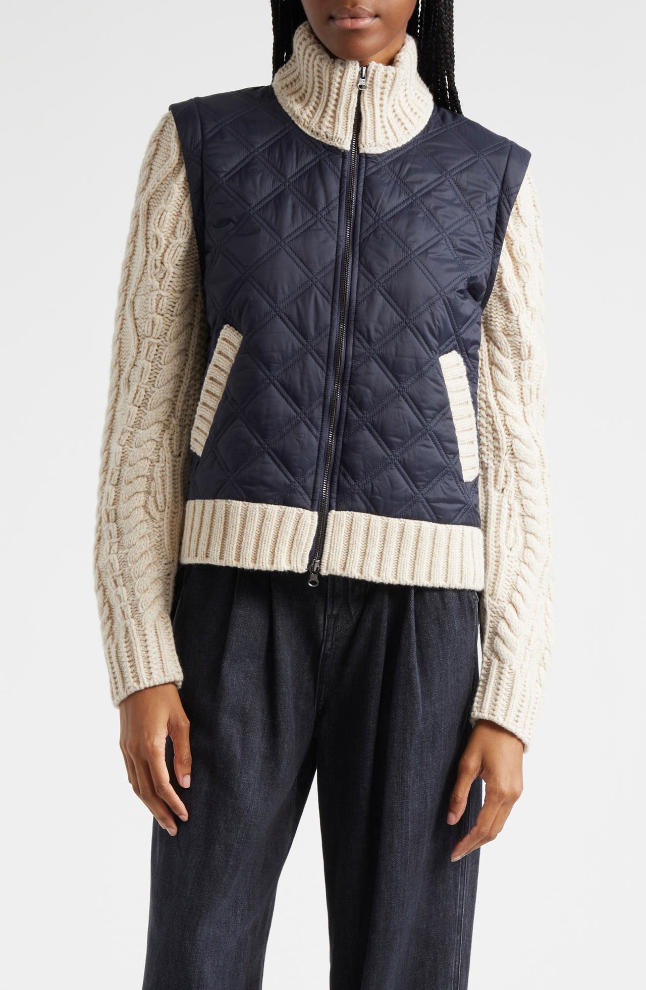 Veronica Beard Patra Mixed Media Jacket in Navy/Ivory at Nordstrom - 1