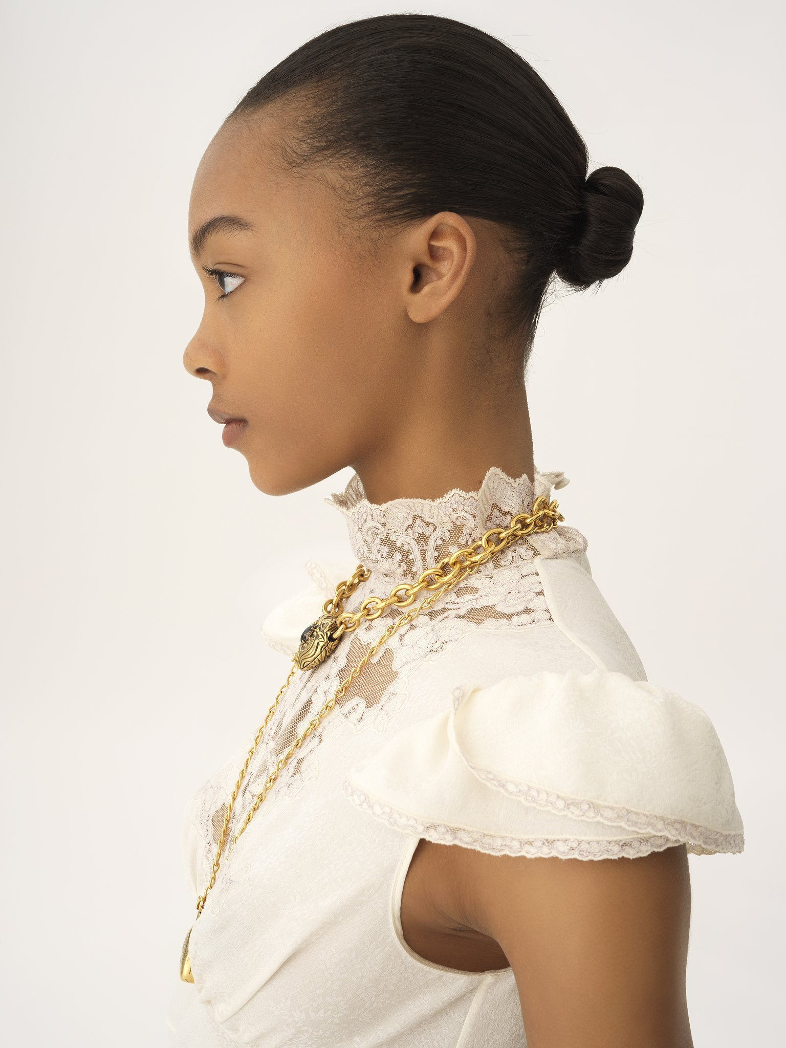 HIGH-NECK MINI DRESS IN JACQUARD SILK & LACE - 6