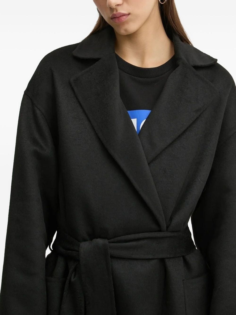 belted-waist lapel coat - 3