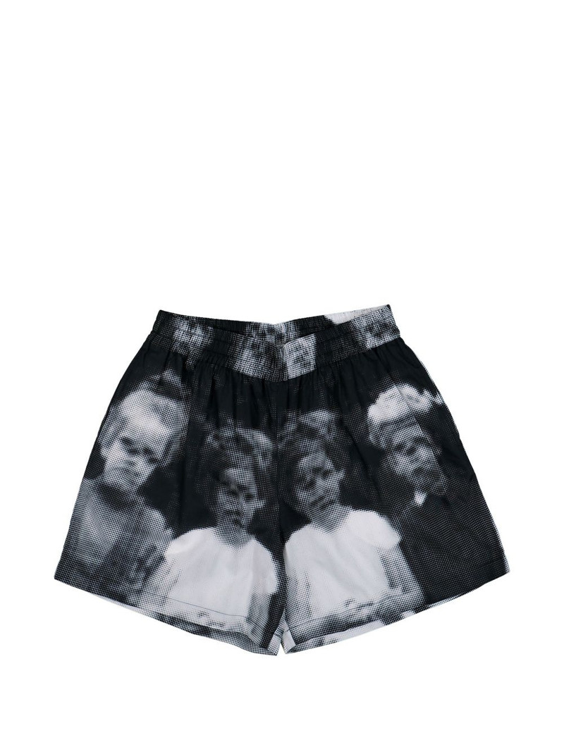 portrait-print embroidered logo shorts 1