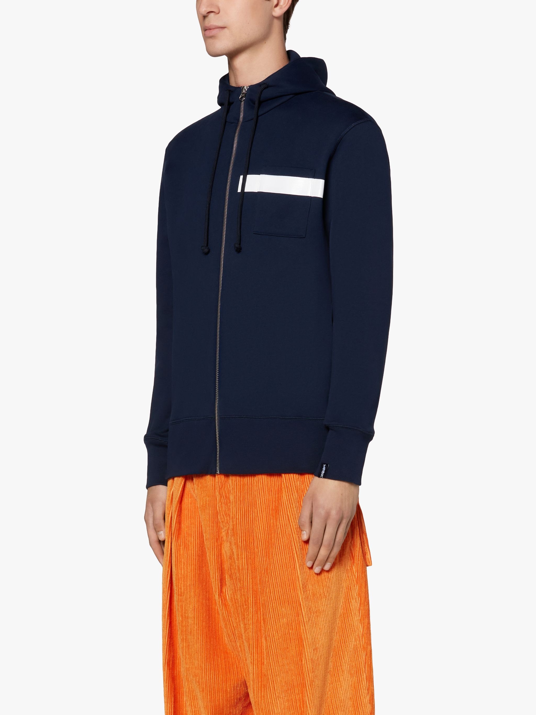 NAVY X WHITE COTTON HOODED SWEATSHIRT | GJM-208 - 4