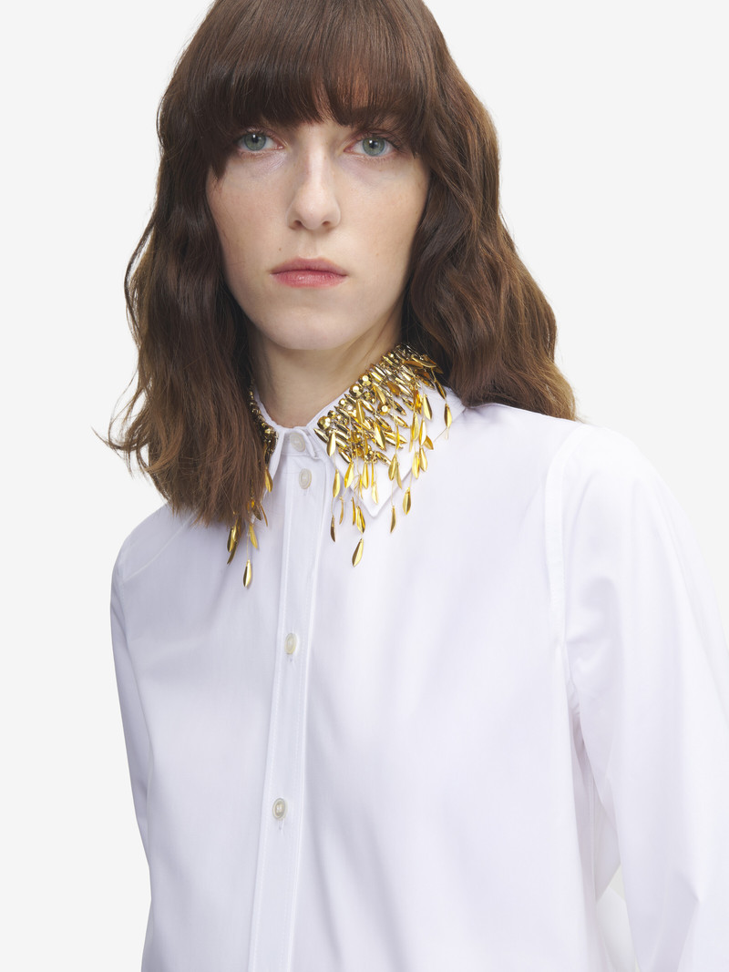 Gold Leaves and Crystal Embroidery Shirt 5