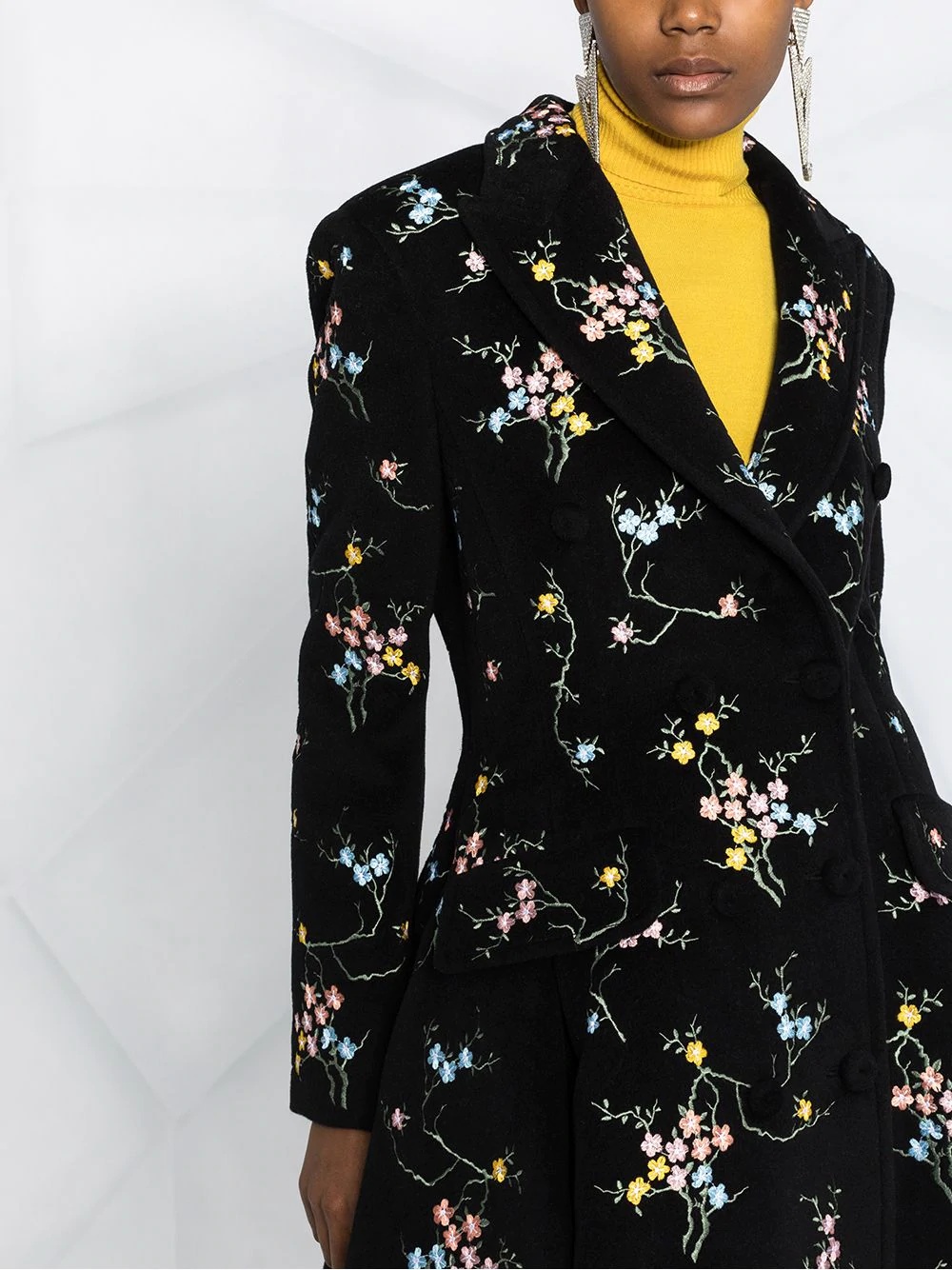 floral-embroidered coat - 5