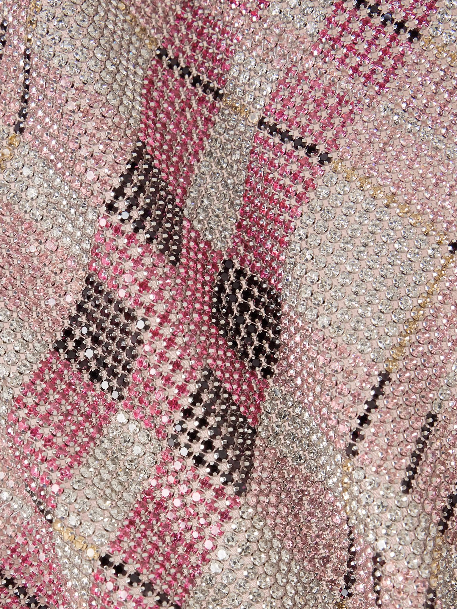 Checked crystal and chainmail-embellished faille halterneck top Pink - 4