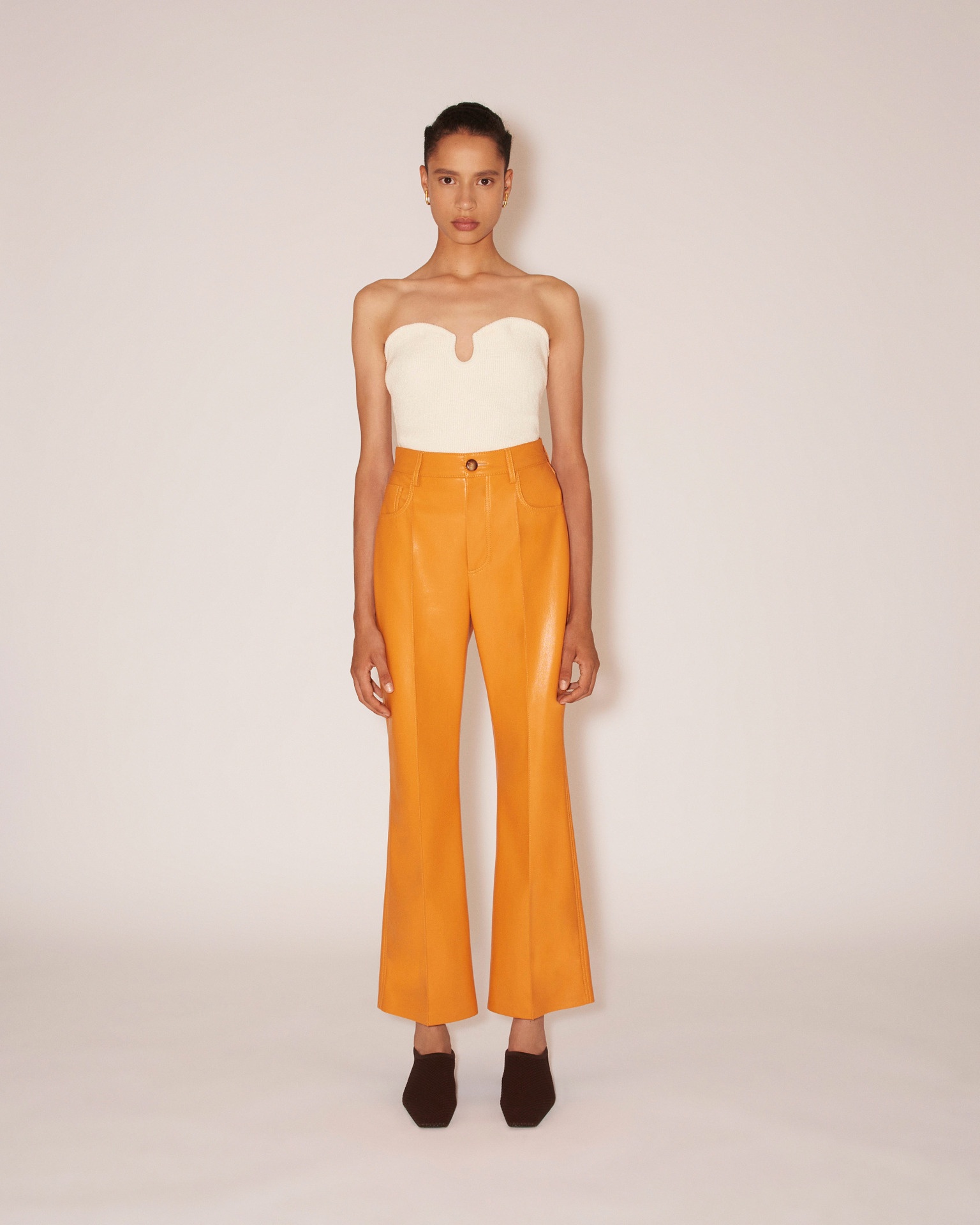 ZOEY - Vegan leather pleated pants - Orange - 2