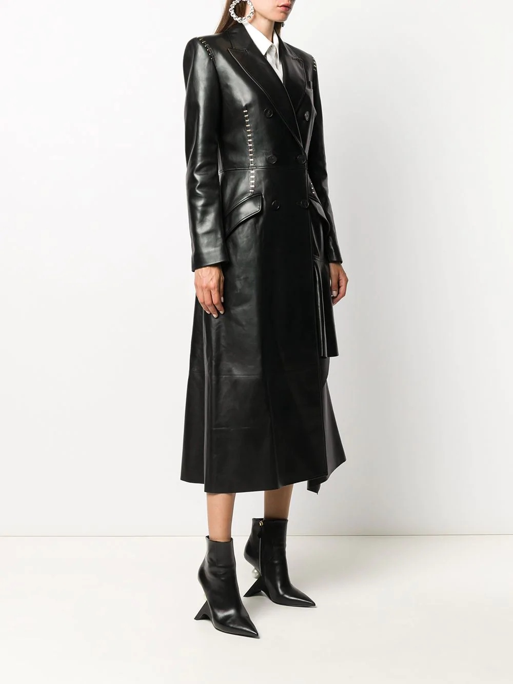 stapled leather coat - 3