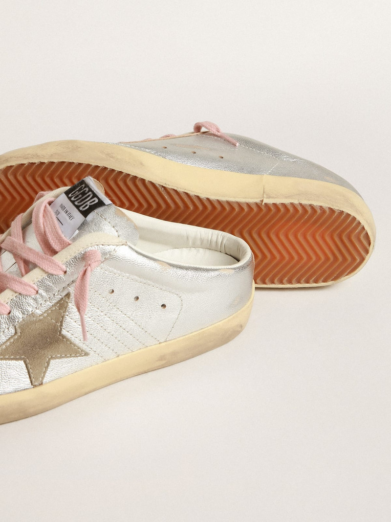 Super-Star Sabots in silver metallic leather with suede star 3