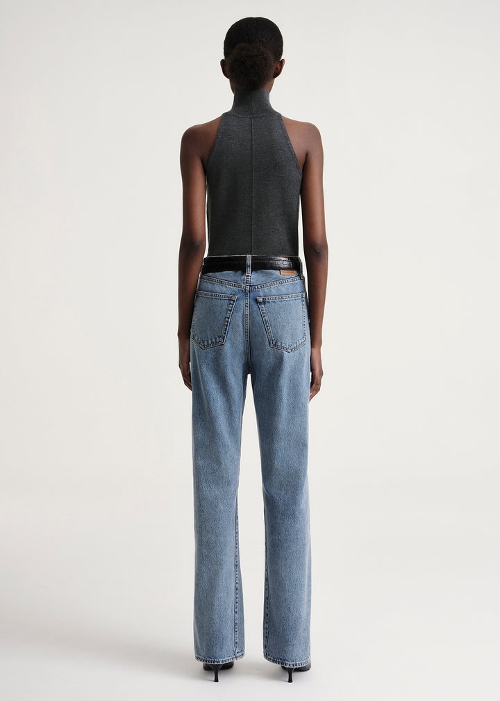 Ribbed neck wool top dark grey mélange - 3