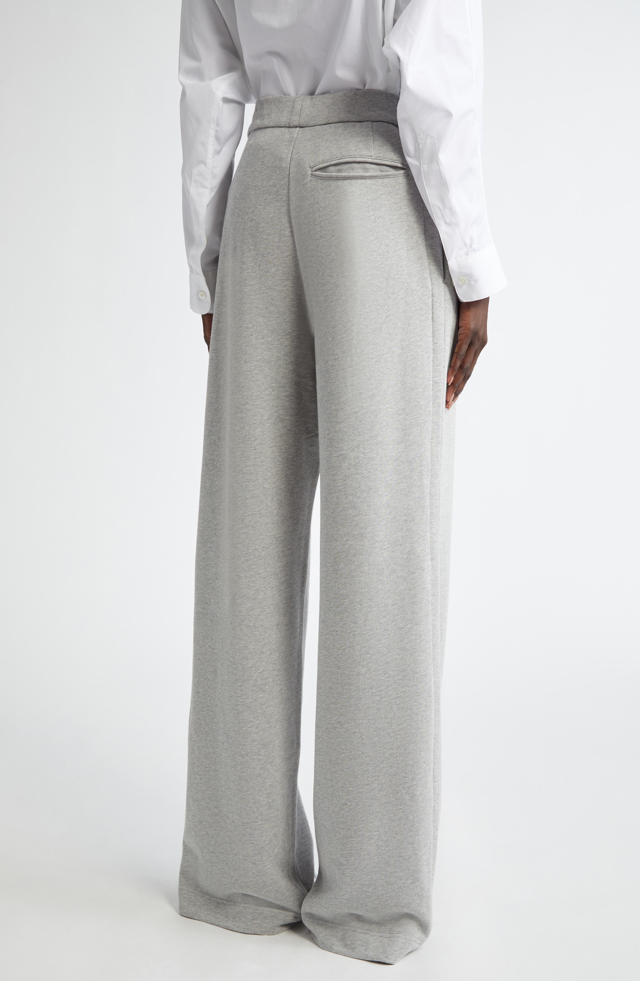 Dries Van Noten Hartia Pleated Cotton Wide Leg Sweatpants in Grey Melange at Nordstrom - 3