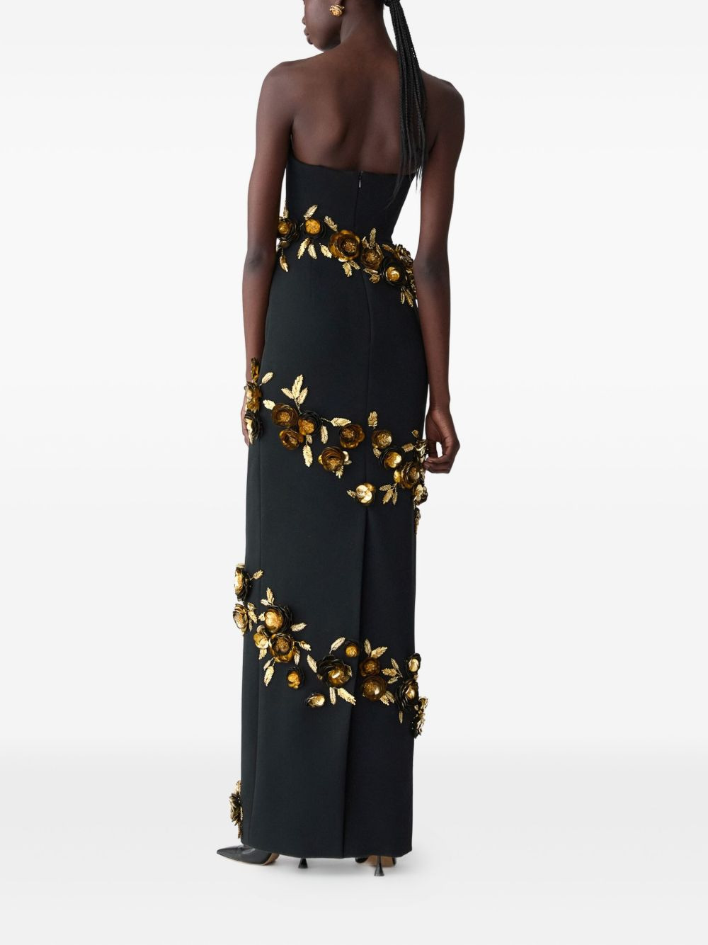 floral-appliqué strapless gown - 3