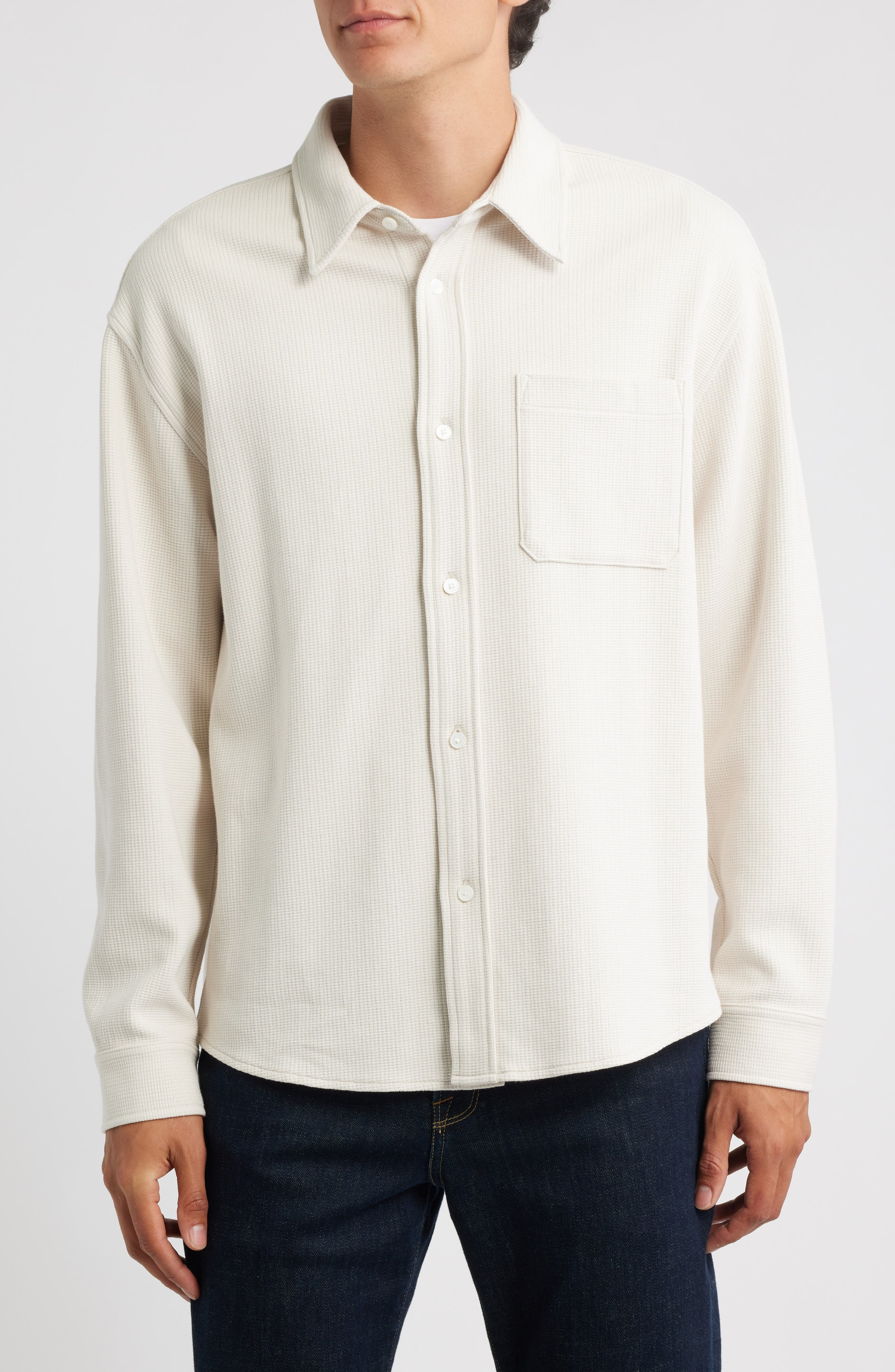 FRAME Waffle Textured Button-Up Shirt in Warm White at Nordstrom - 4