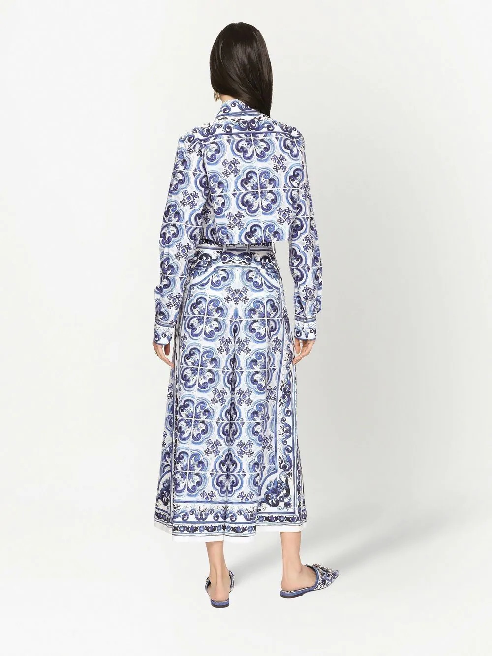 Majolica-print cropped culottes - 4