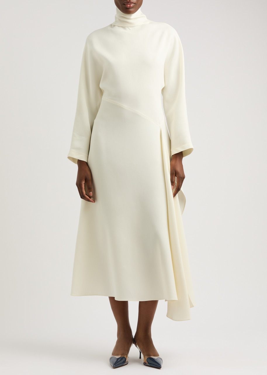 Alaïa Draped Asymmetric Silk-blend Midi Dress - 2