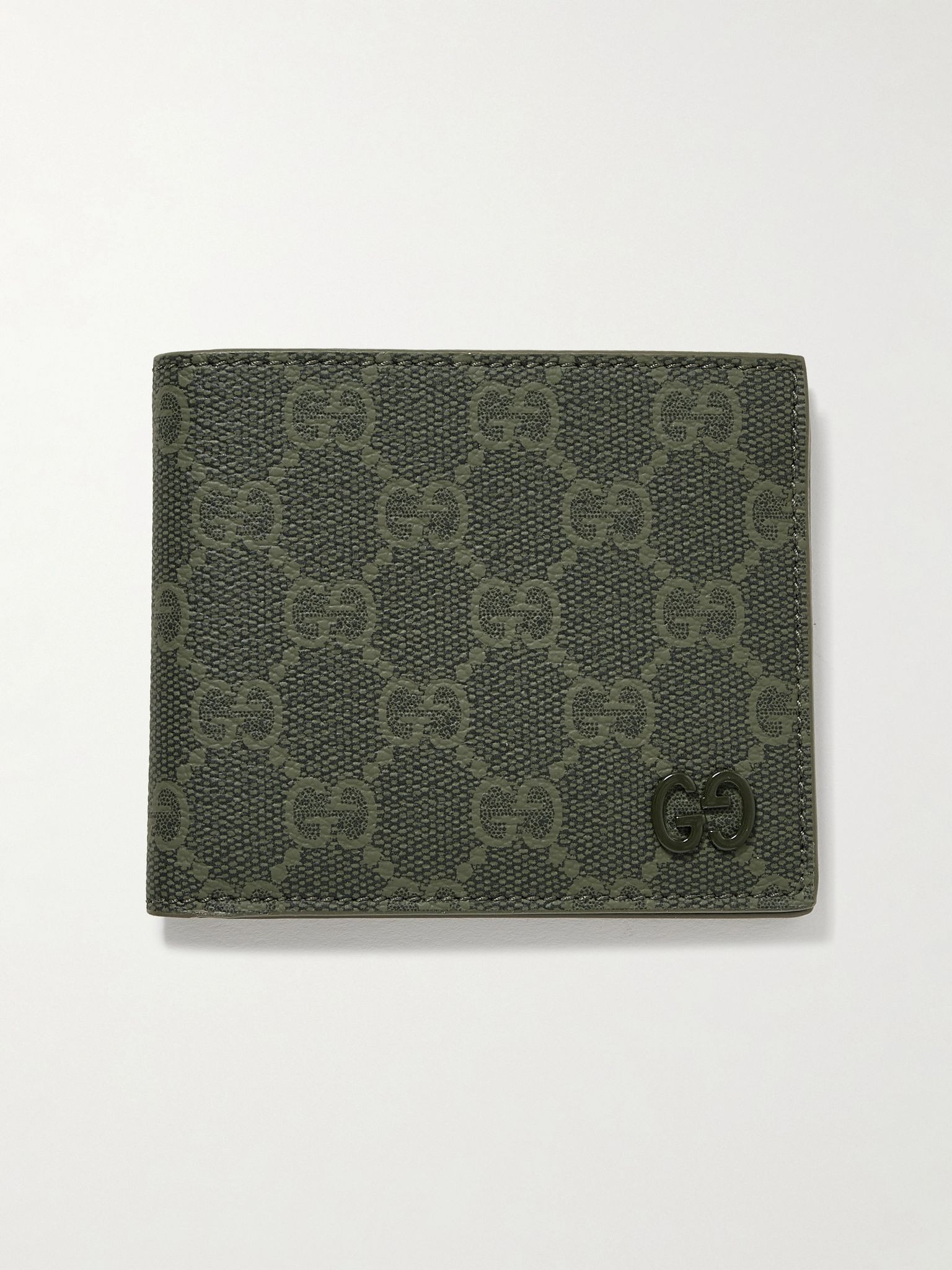 GG Supreme Monogrammed Coated-Canvas and Leather Billfold Wallet Gray - 1