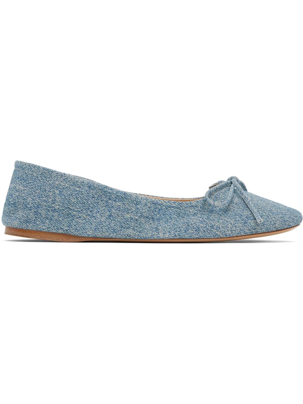 Blue Calf Suede Print Ballerina Flats - 1