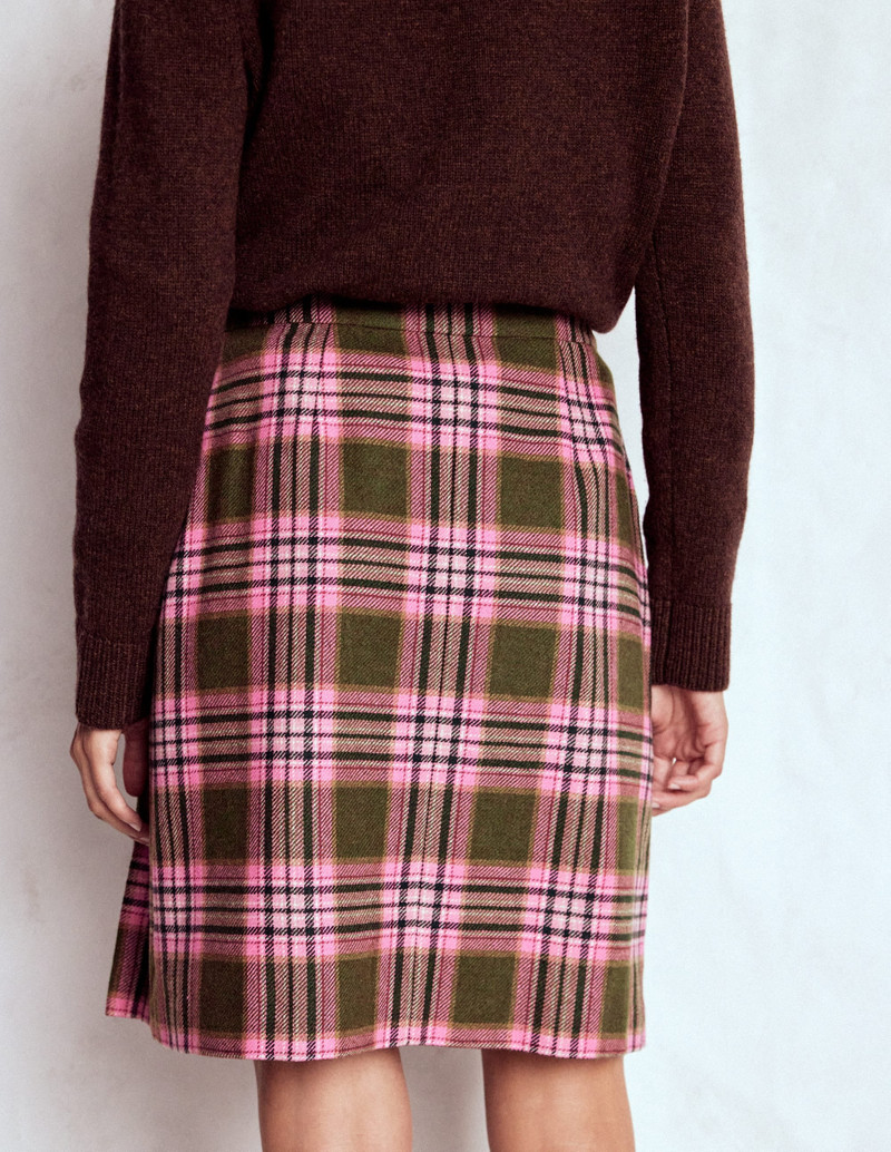 Helen Wool Kilt Skirt-Olive, Green and Pink Check 4