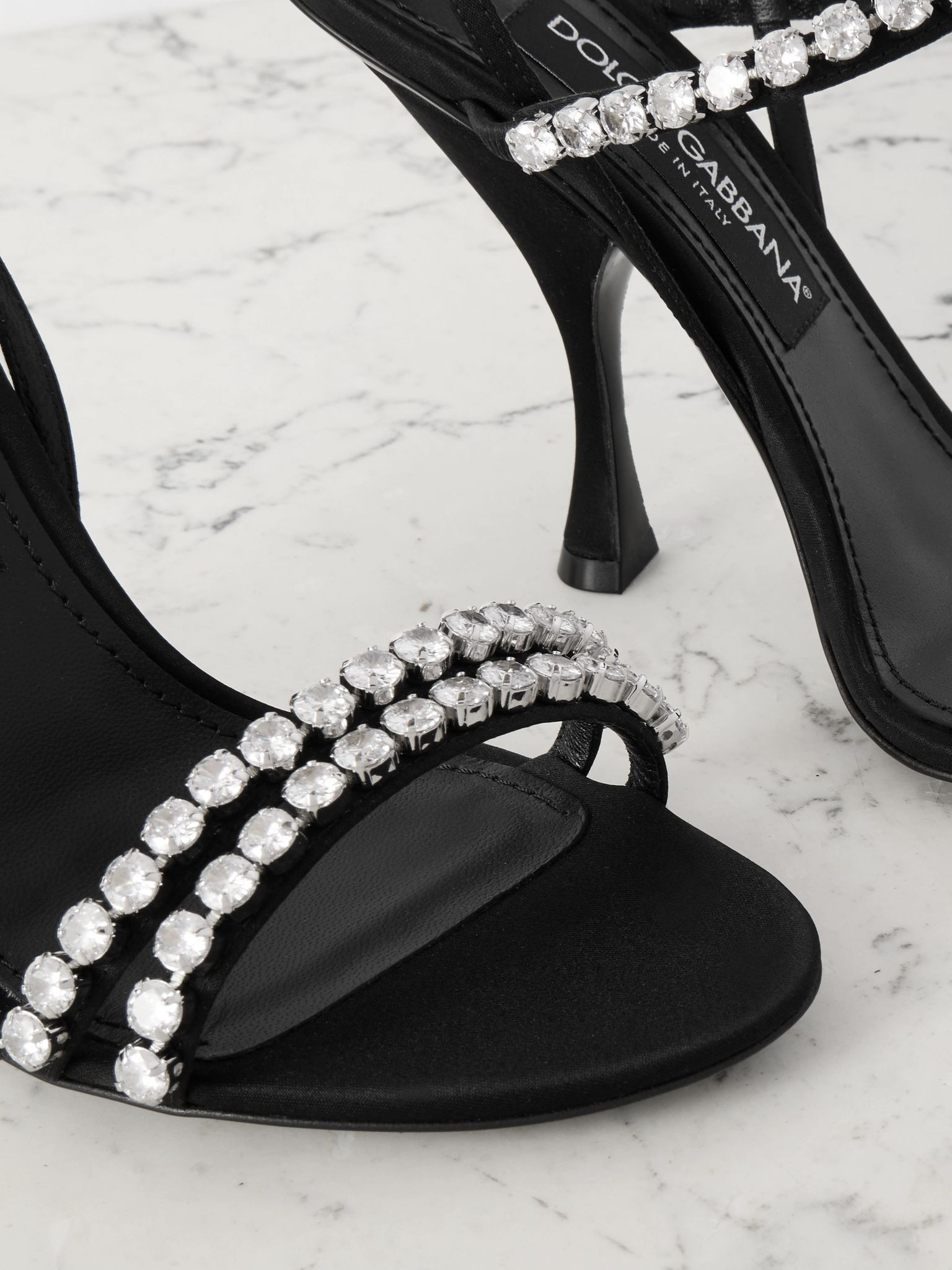 Crystal-embellished satin sandals Black - 5