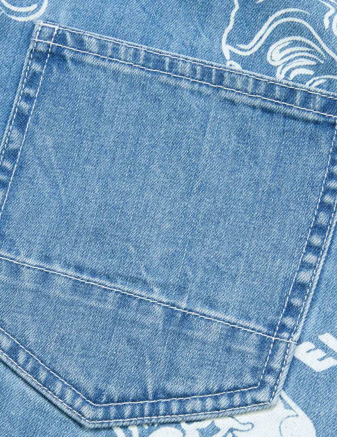 Allover Godhead and Logo Discharged  Print Denim Shirt - 10