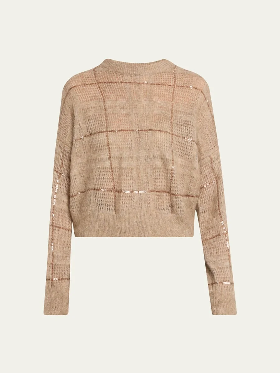 Paillette Check Mohair Crewneck Sweater - 1