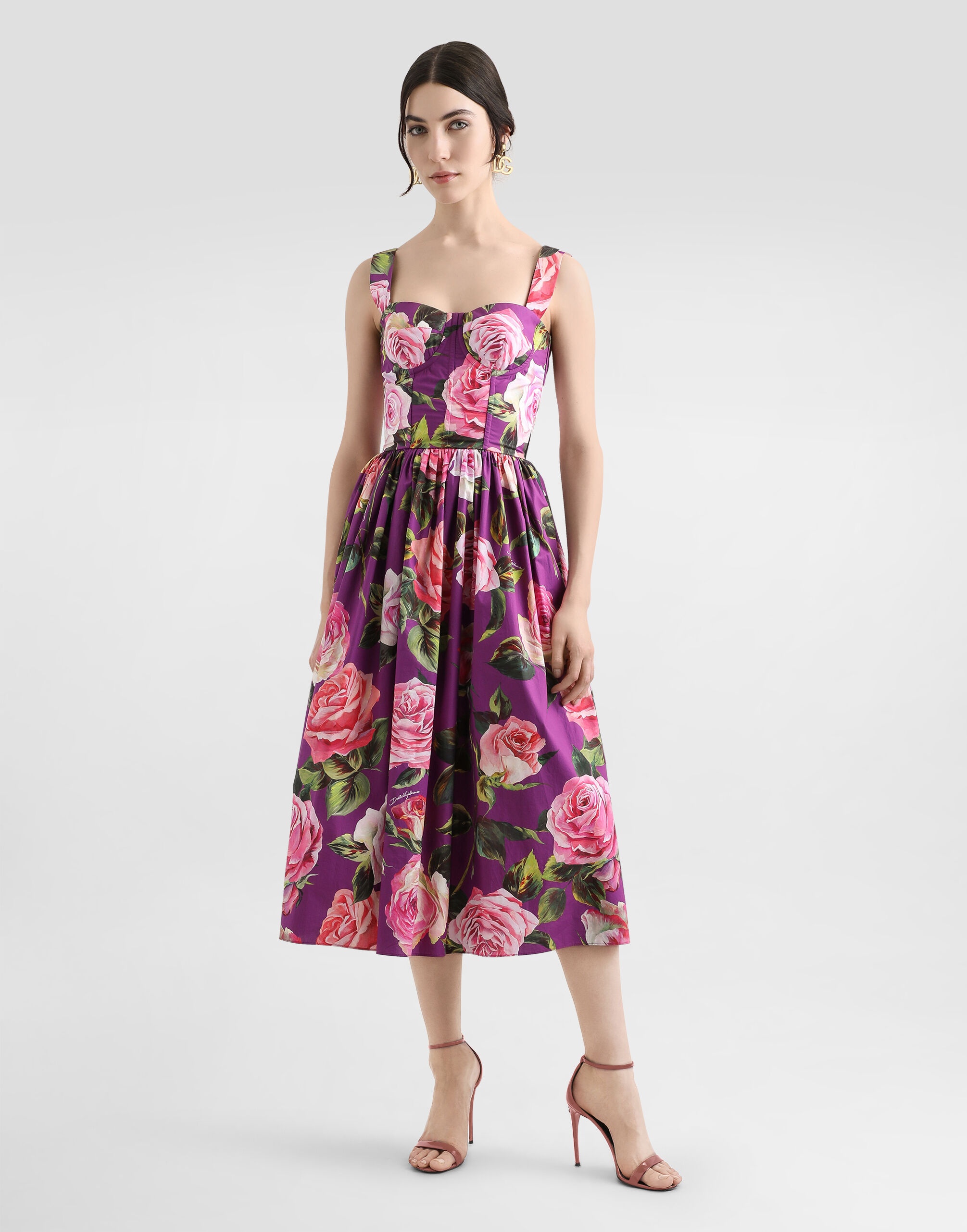 Short cotton dress with floral print and tie details - 2